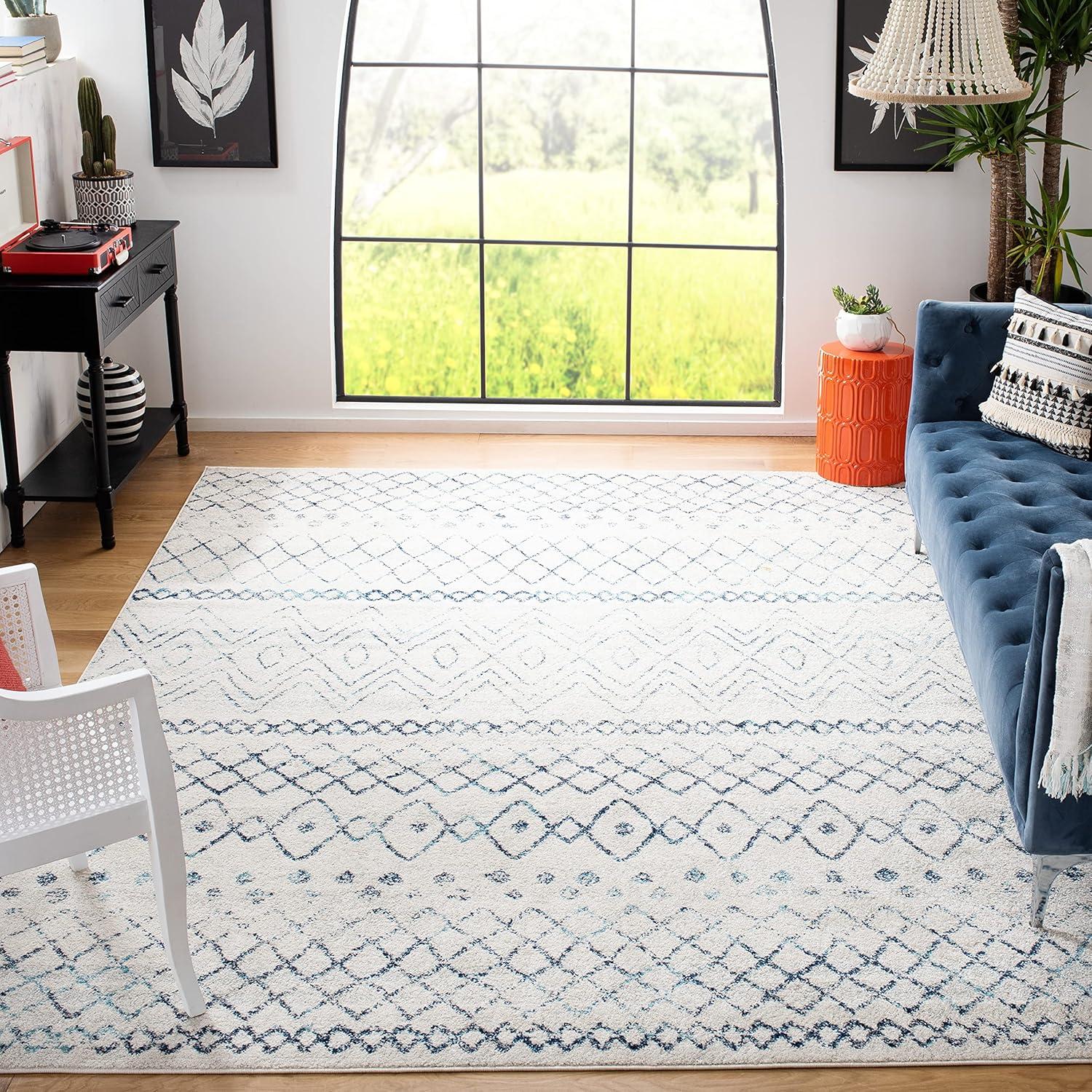 SAFAVIEH Madison Hannah Geometric Area Rug, Ivory/Navy, 10' x 14'