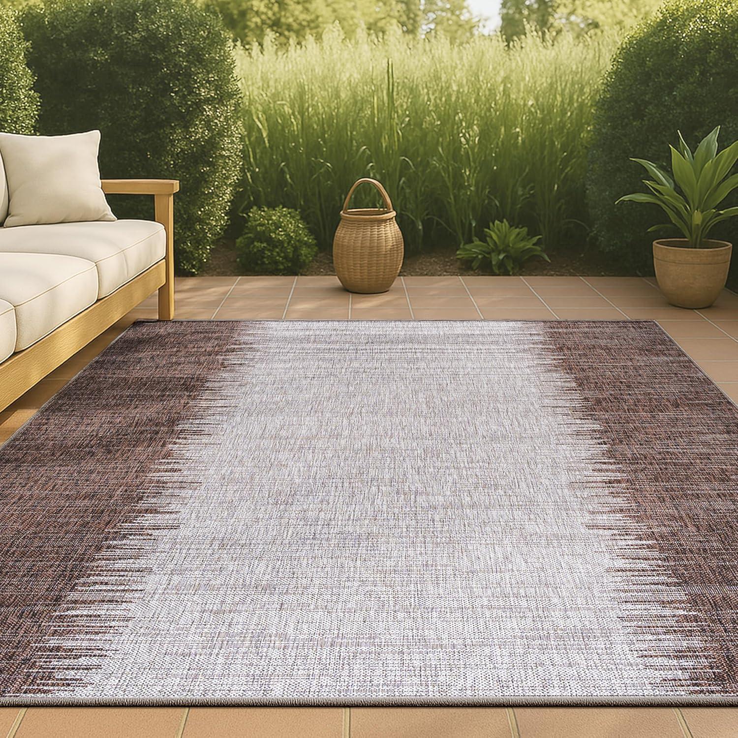 3'x5' Tavira Modern Strie' Indoor/Outdoor Area Rug, Brown/Beige - JONATHAN Y