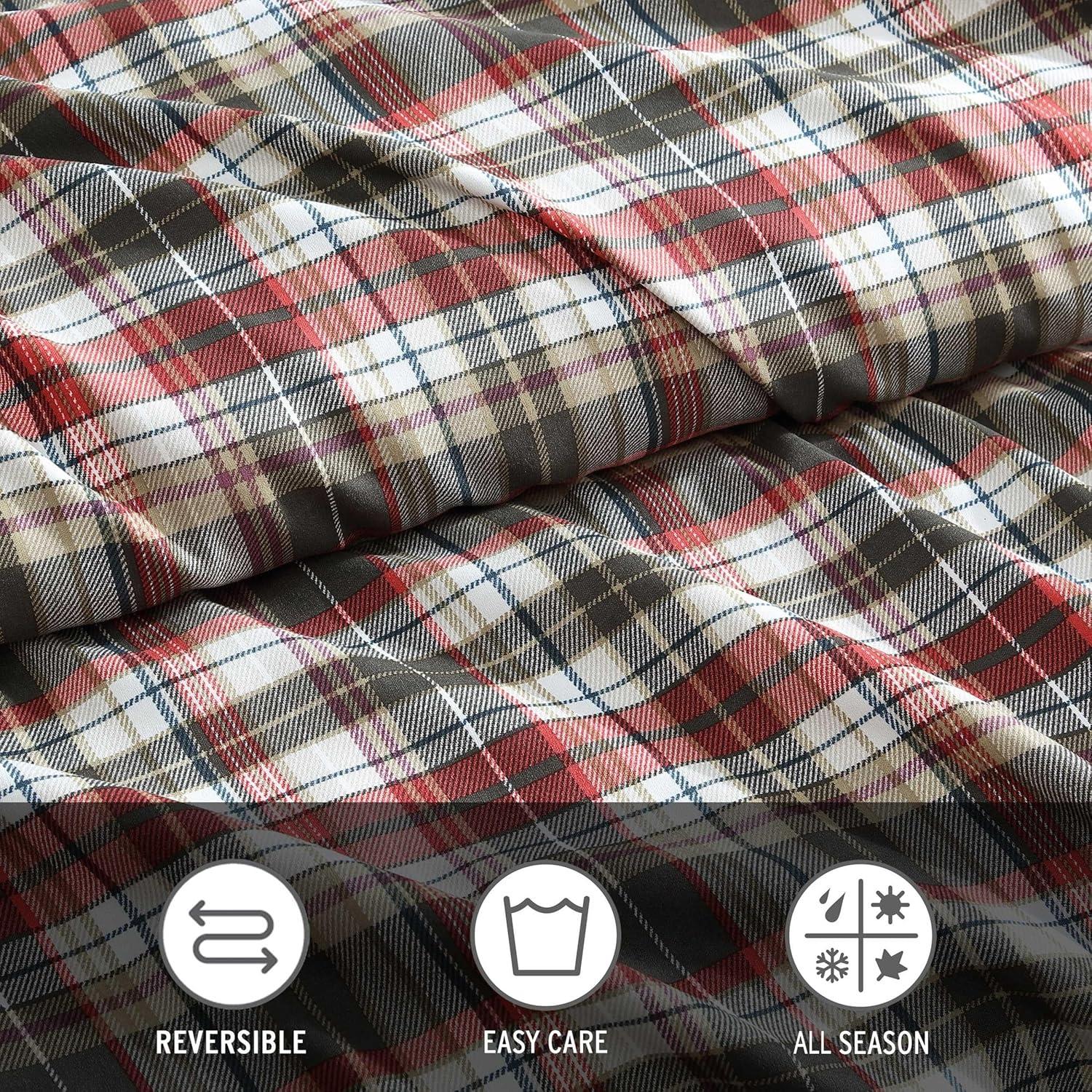 Eddie Bauer Astoria Plaid 100% Microfiber Duvet Set Red