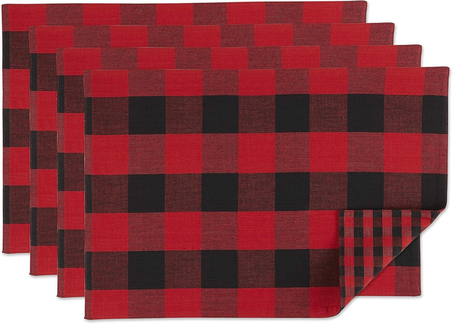 Reversible Red and Black Buffalo Check Cotton Placemats - Set of 4