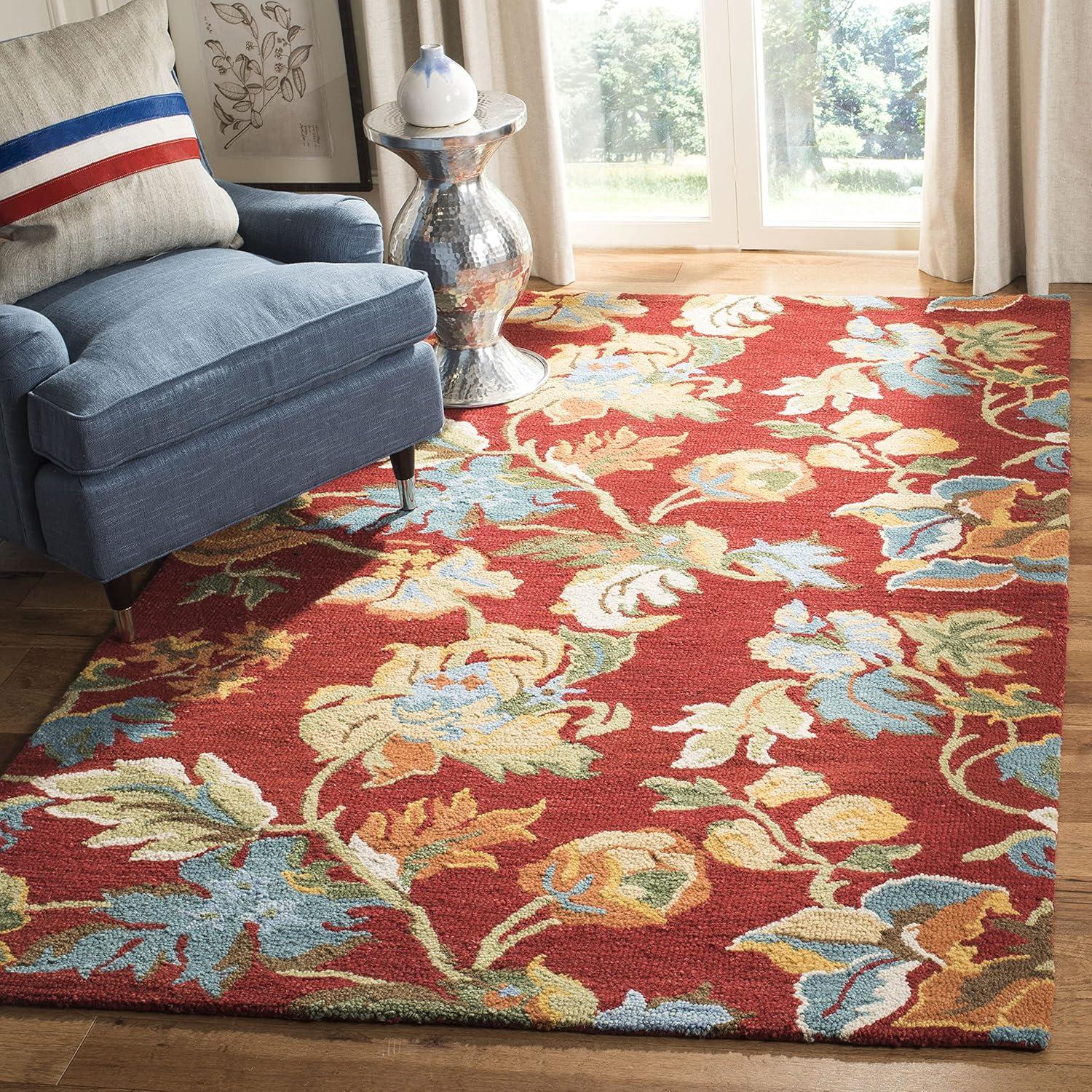 Blossom BLM672 Hand Hooked Area Rug - Red/Multi - 6'x6' - Safavieh.