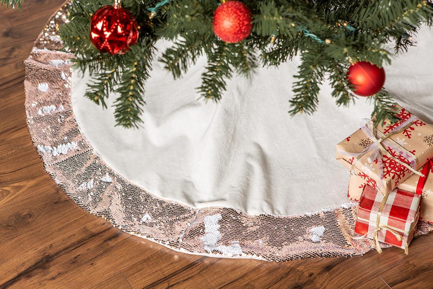 Velvet Christmas Tree Skirt with Champagne Sequin Border