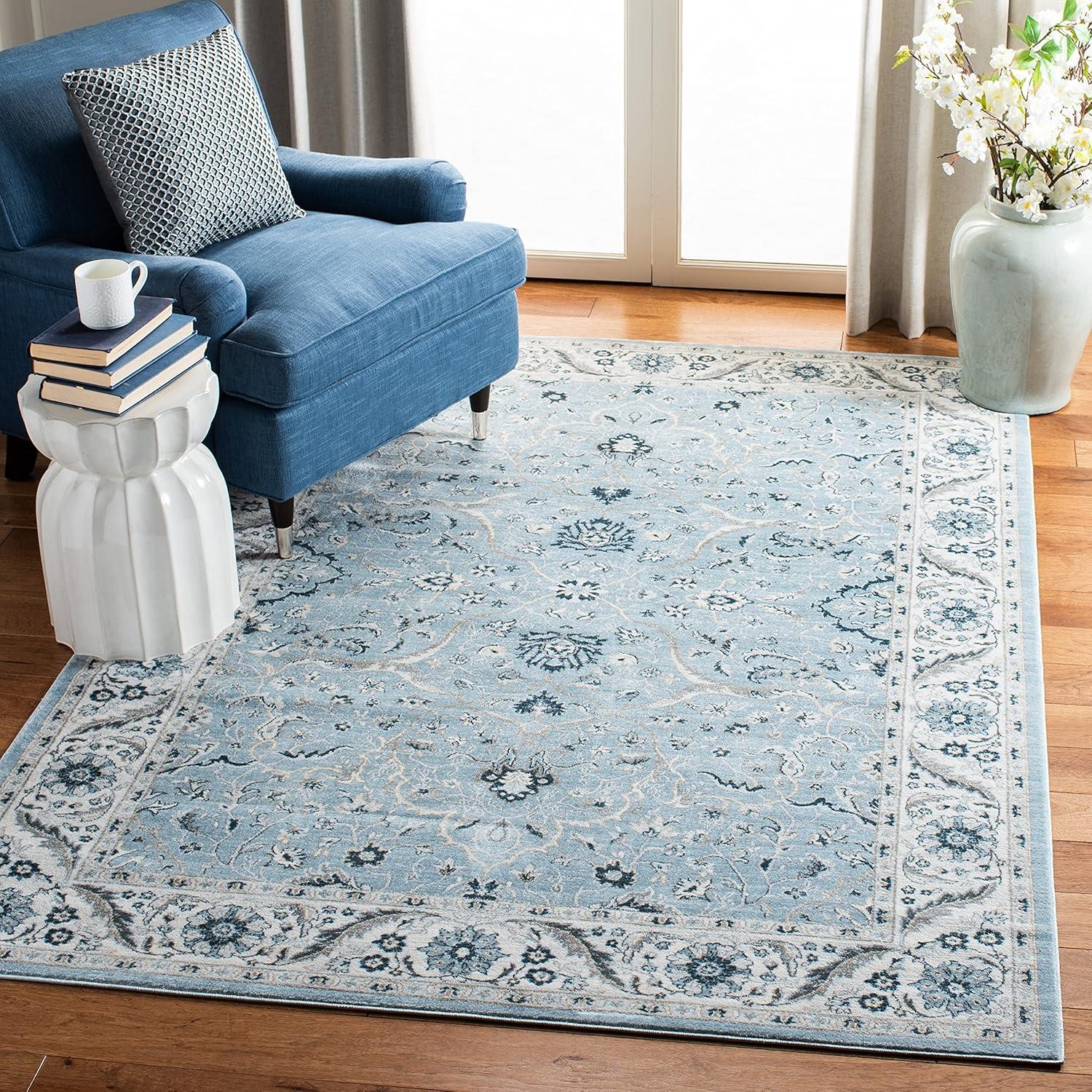 Isabella Light Blue and Cream Synthetic Rectangular Area Rug