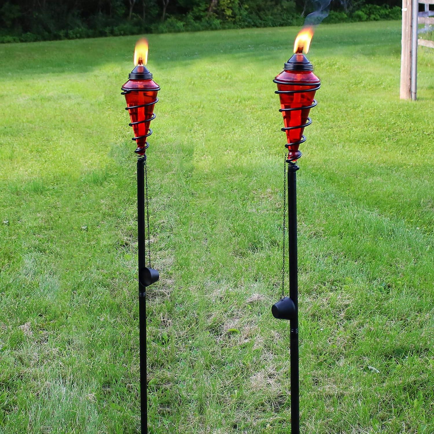 Sunnydaze Outdoor Adjustable Height Glass and Metal Swirl Patio and Lawn Torch Set - Red - 2pk