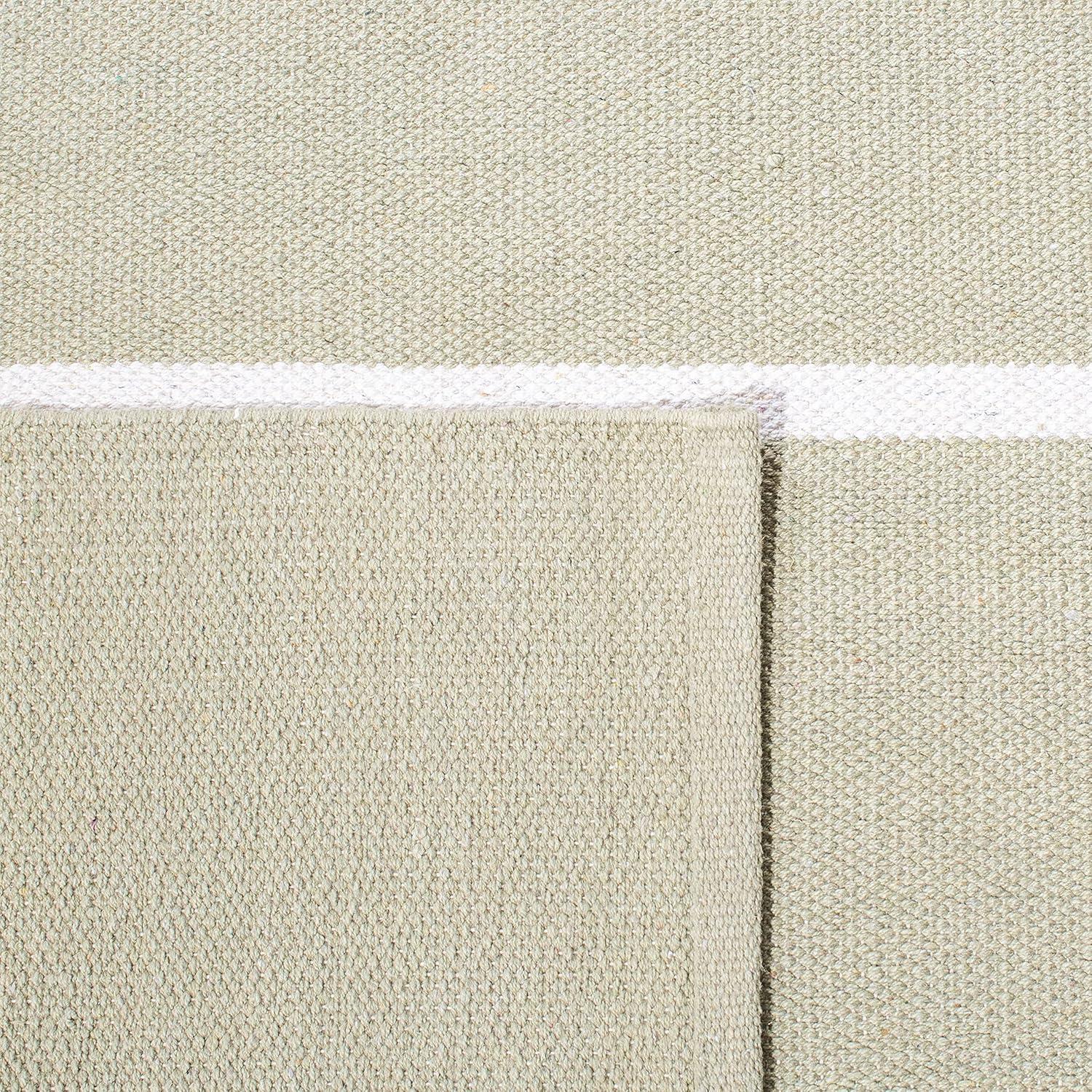 SAFAVIEH Montauk Oswald Geometric Striped Cotton Area Rug, Ivory/Light Green, 6' x 6' Square