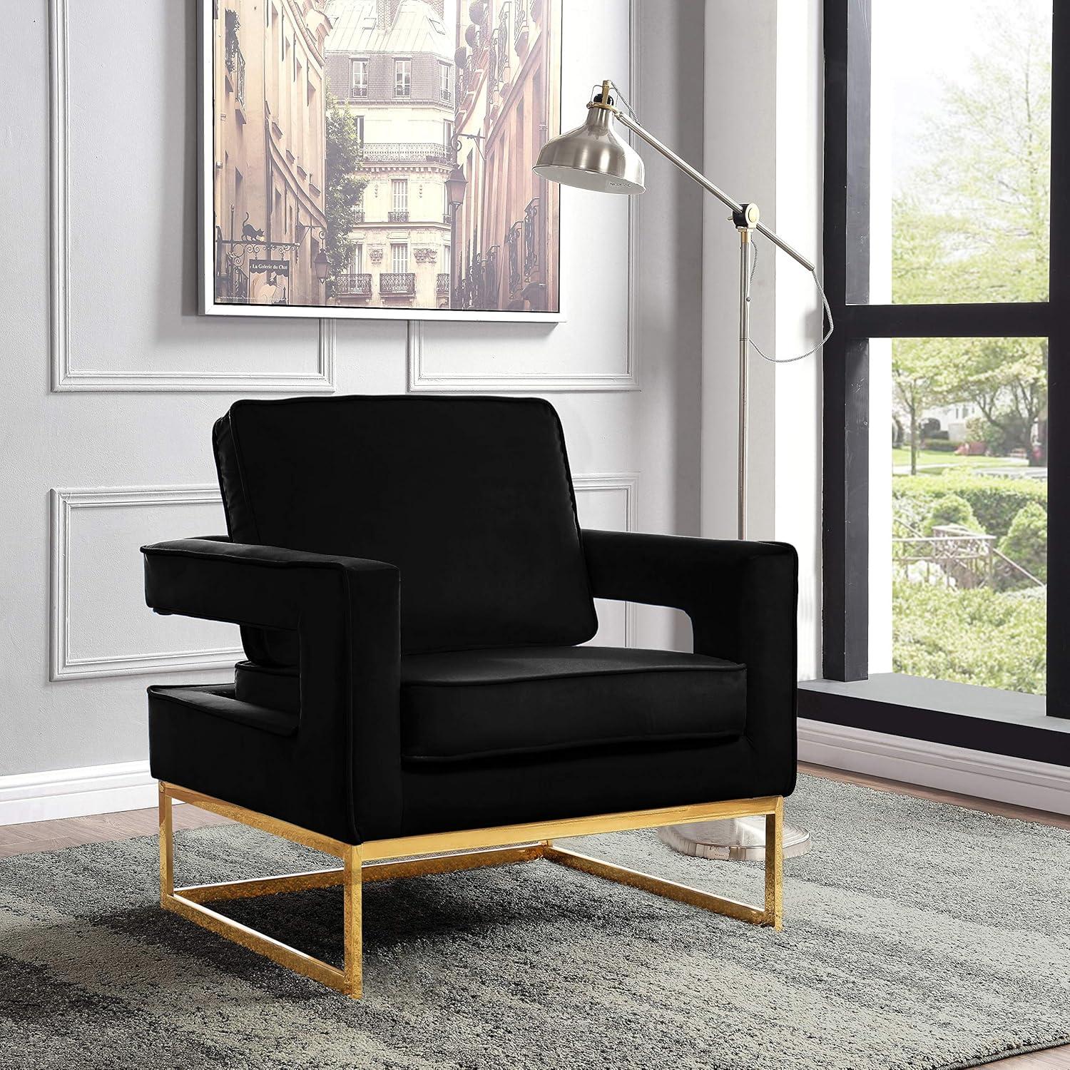 Noah Sleek Modern Black Velvet Accent Chair with Gold Base