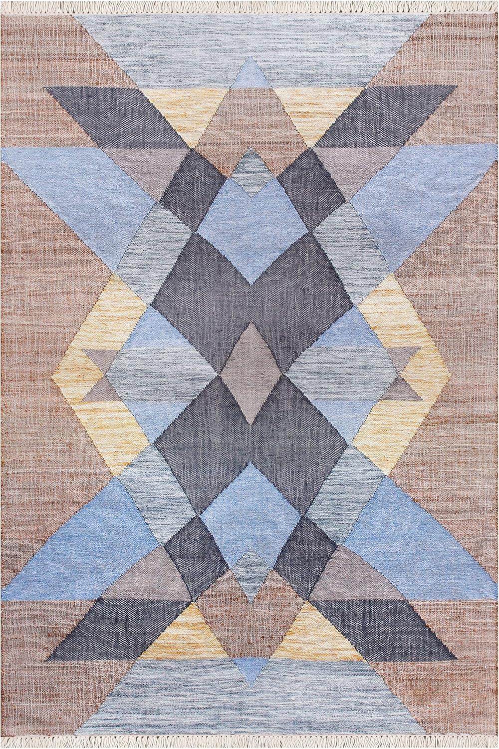 Light Blue Geometric Cotton Handmade Area Rug 2' x 3'