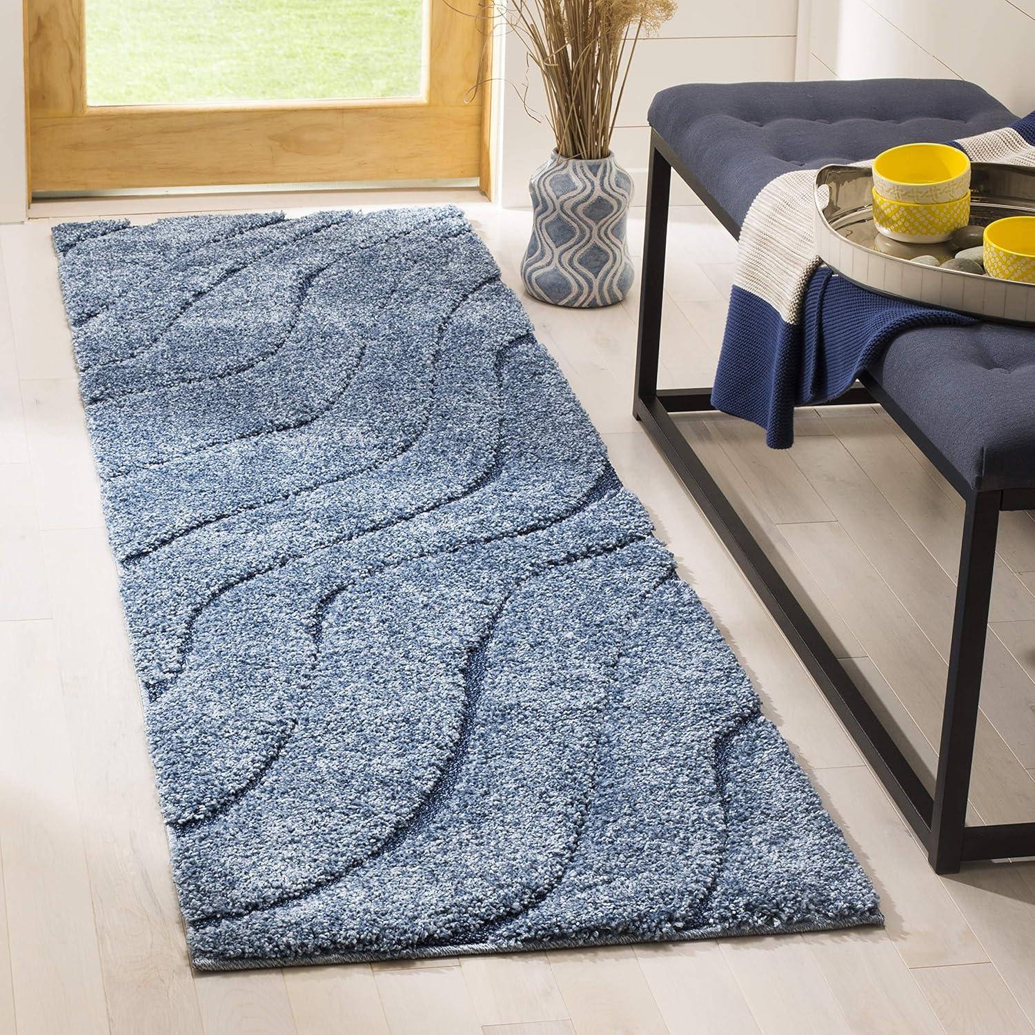 Florida Shag SG472 Power Loomed Indoor Runner Rug - Light Blue/Blue - 2'3"x9' - Safavieh