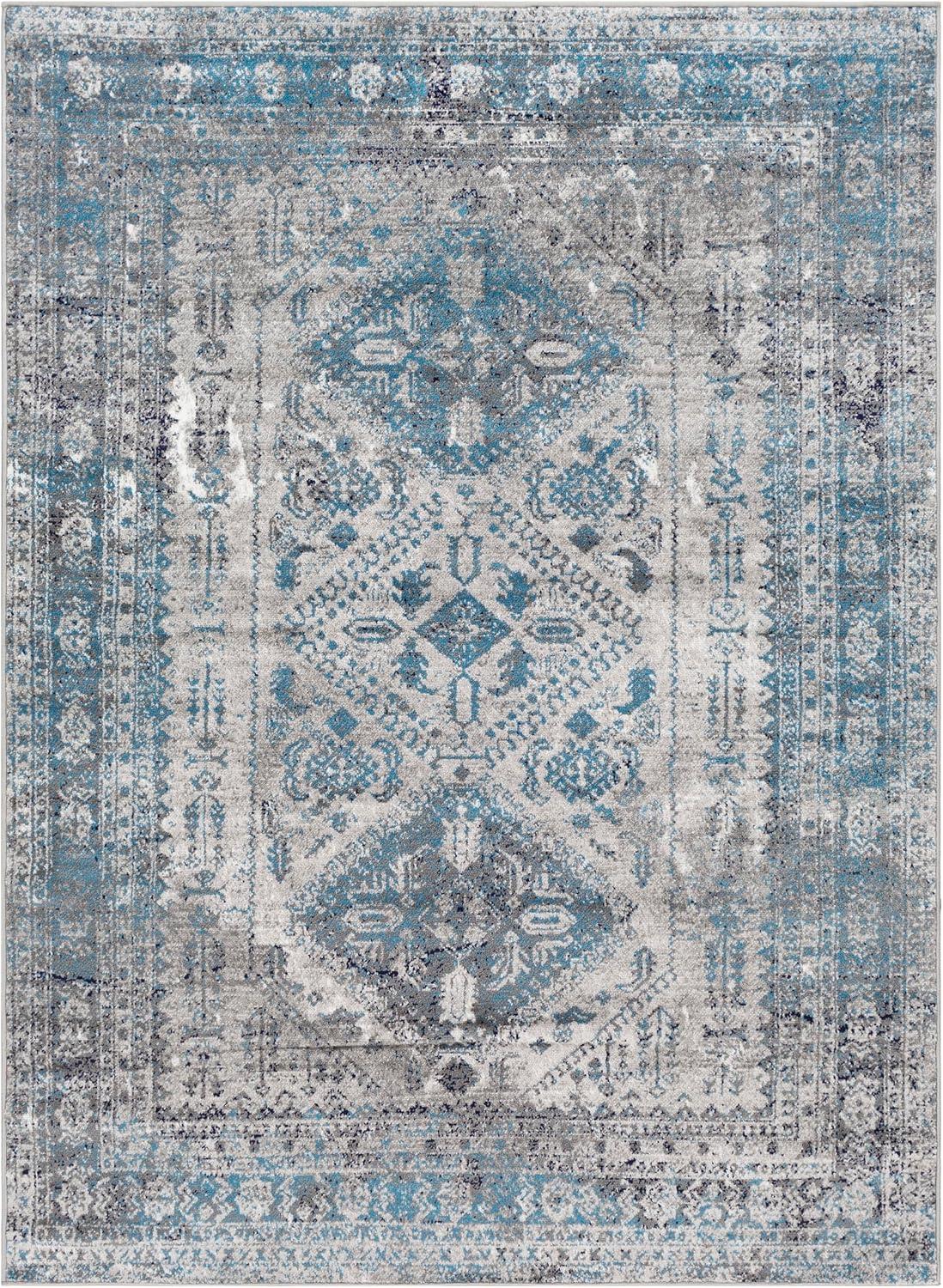 Livabliss Monte Carlo Medallion Area Rug, Blue/Gray, 5' x 7'