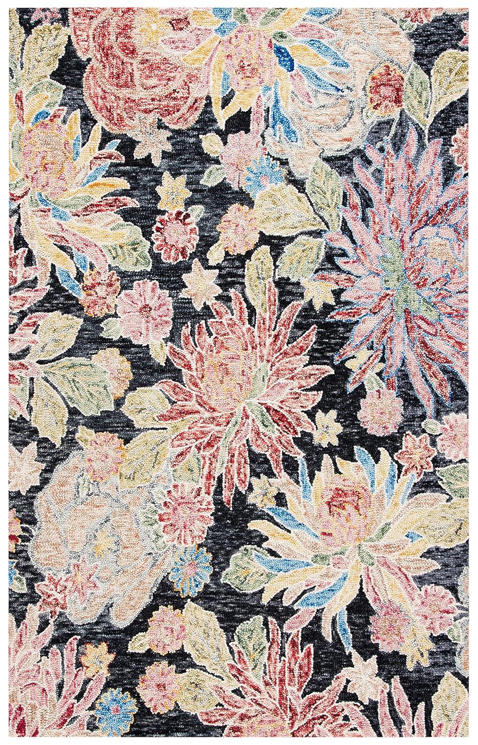 SAFAVIEH Jardin Dahila Floral Area Rug, Charcoal/Red, 8' x 10'