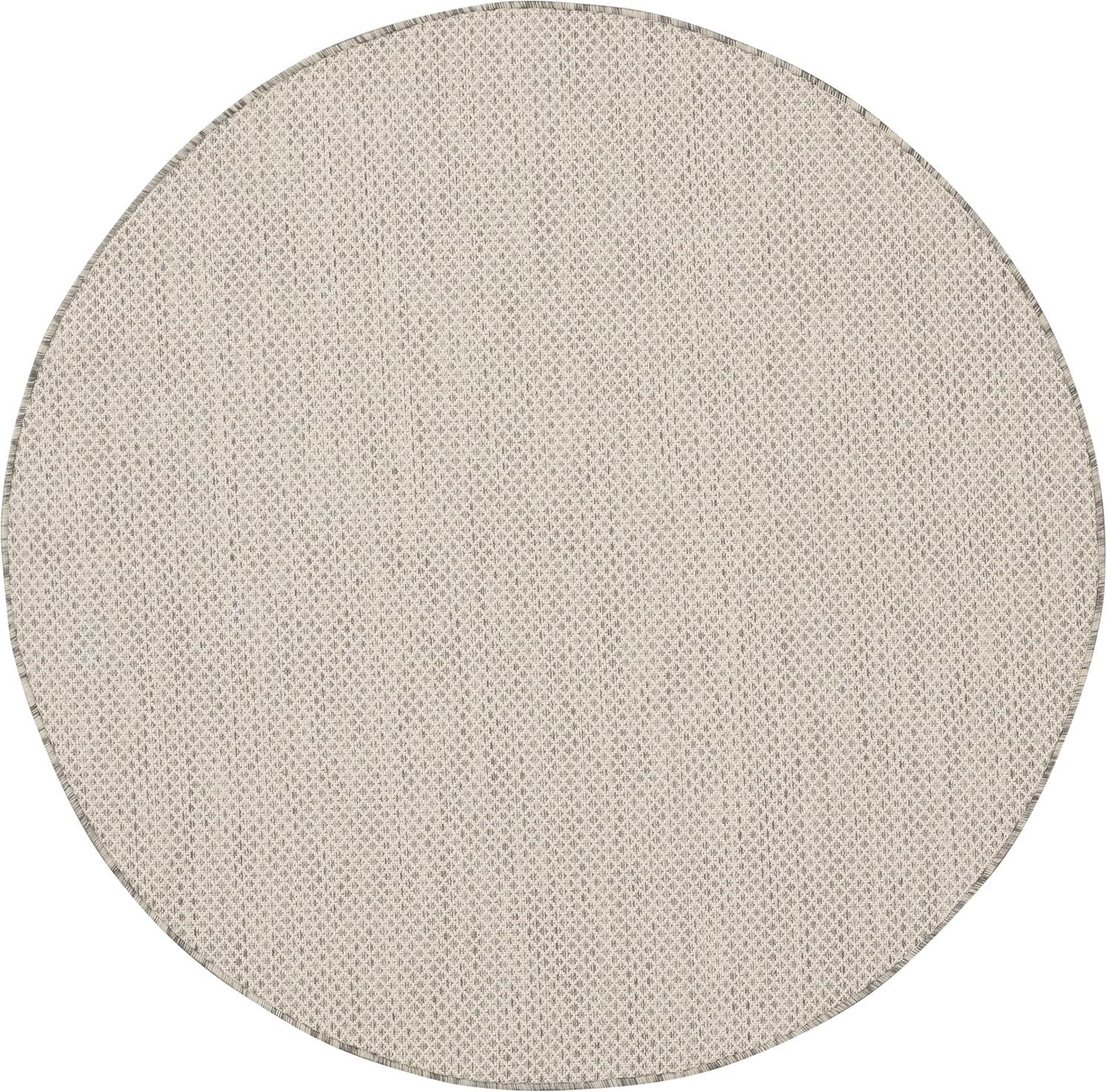 Courtyard Geometric Ivory Silver 5' Round Synthetic Outdoor Rug