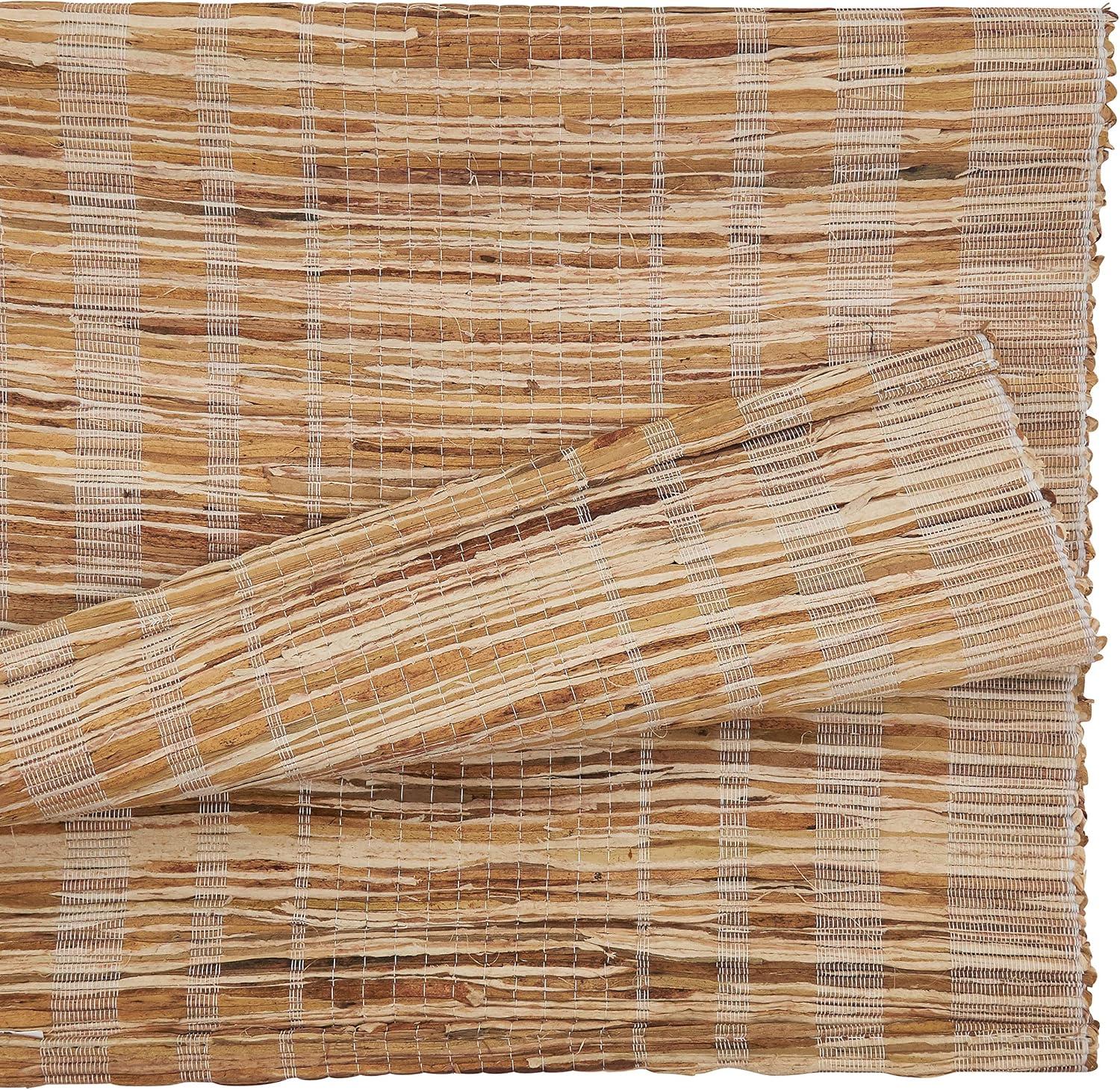 Saro Lifestyle Striped Water Hyacinth Runner, White, 14" x 72"