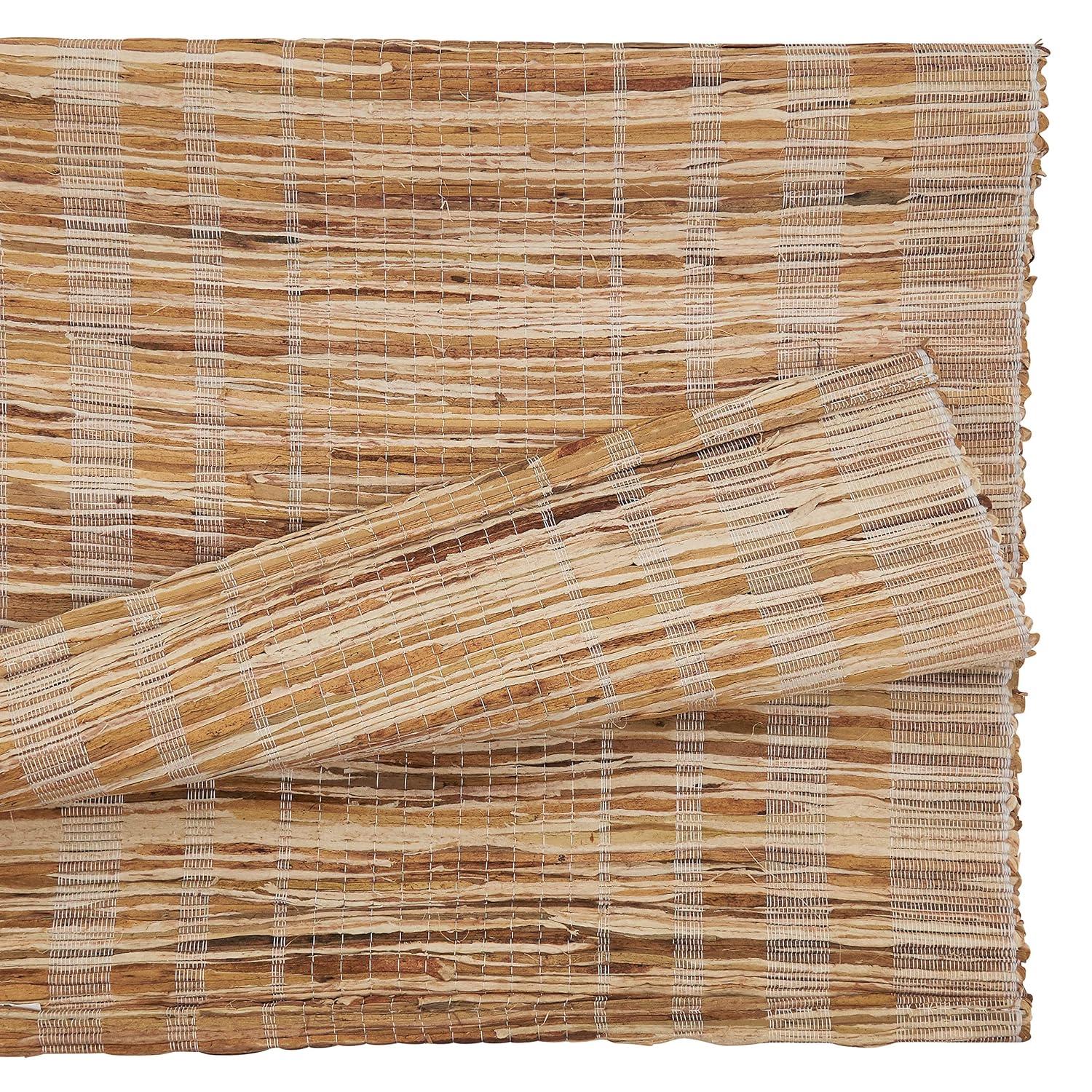 Saro Lifestyle Striped Water Hyacinth Runner, White, 14" x 72"