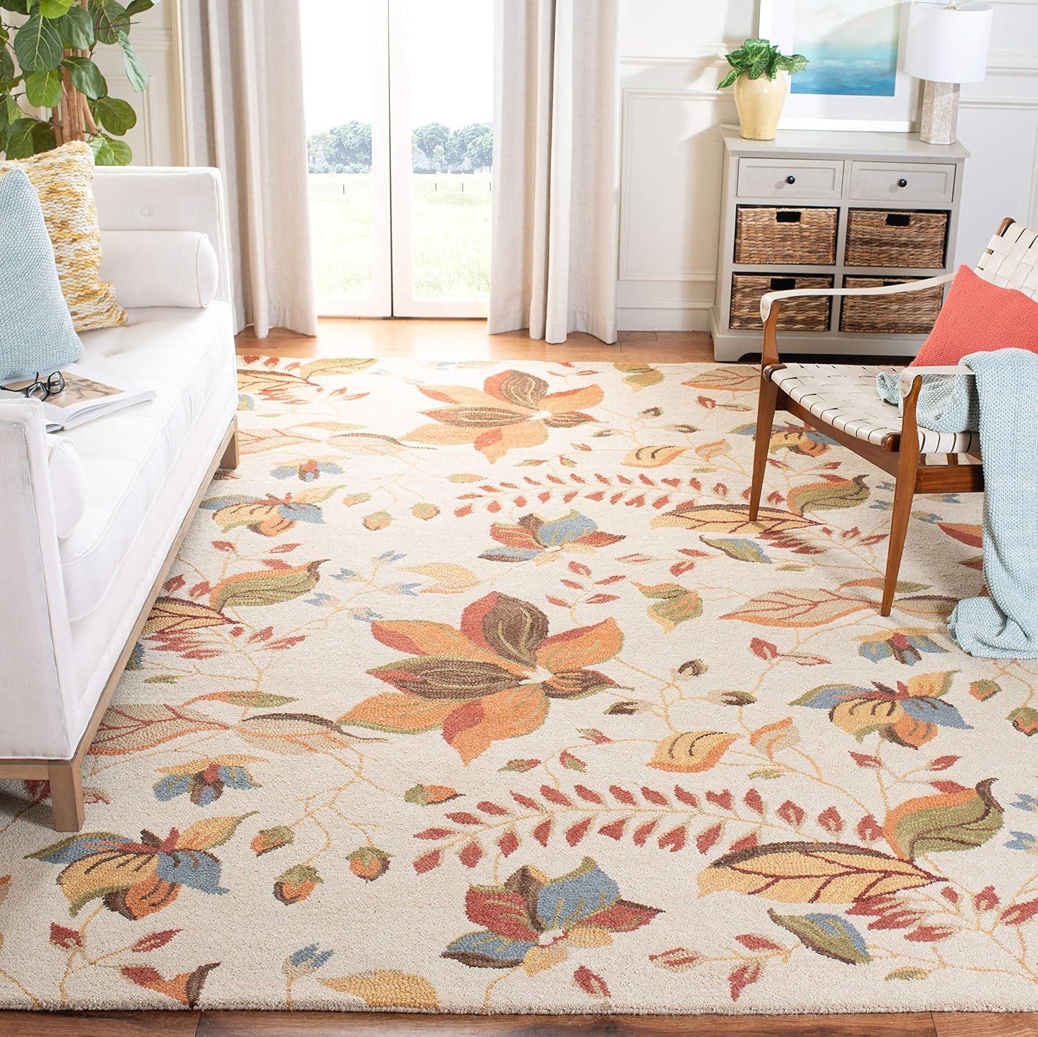 SAFAVIEH Blossom Evelyn Floral Flowers Wool Area Rug, Beige/Multi, 8' x 10'