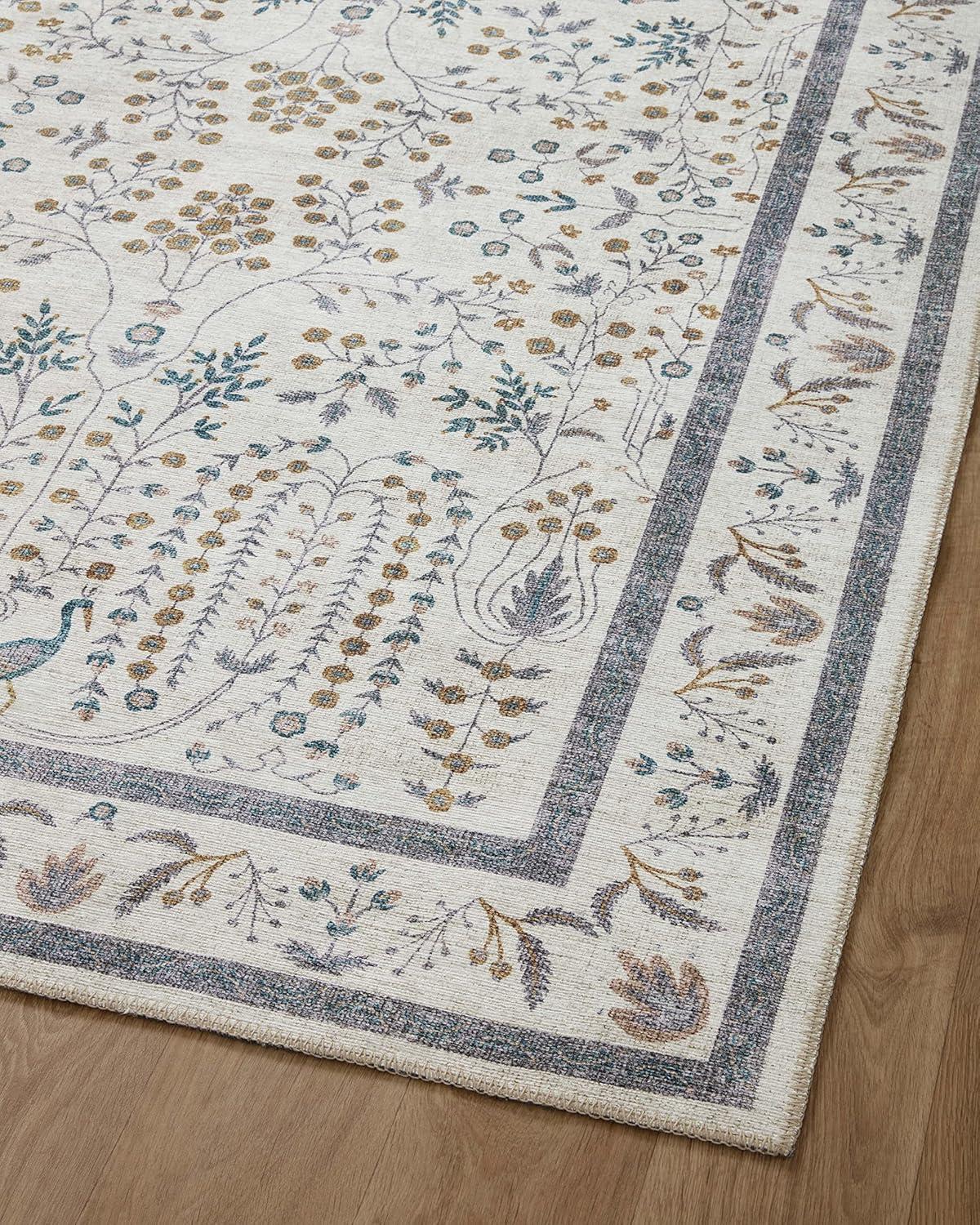 Blue and Yellow Botanical Bliss 60" Wool Blend Area Rug