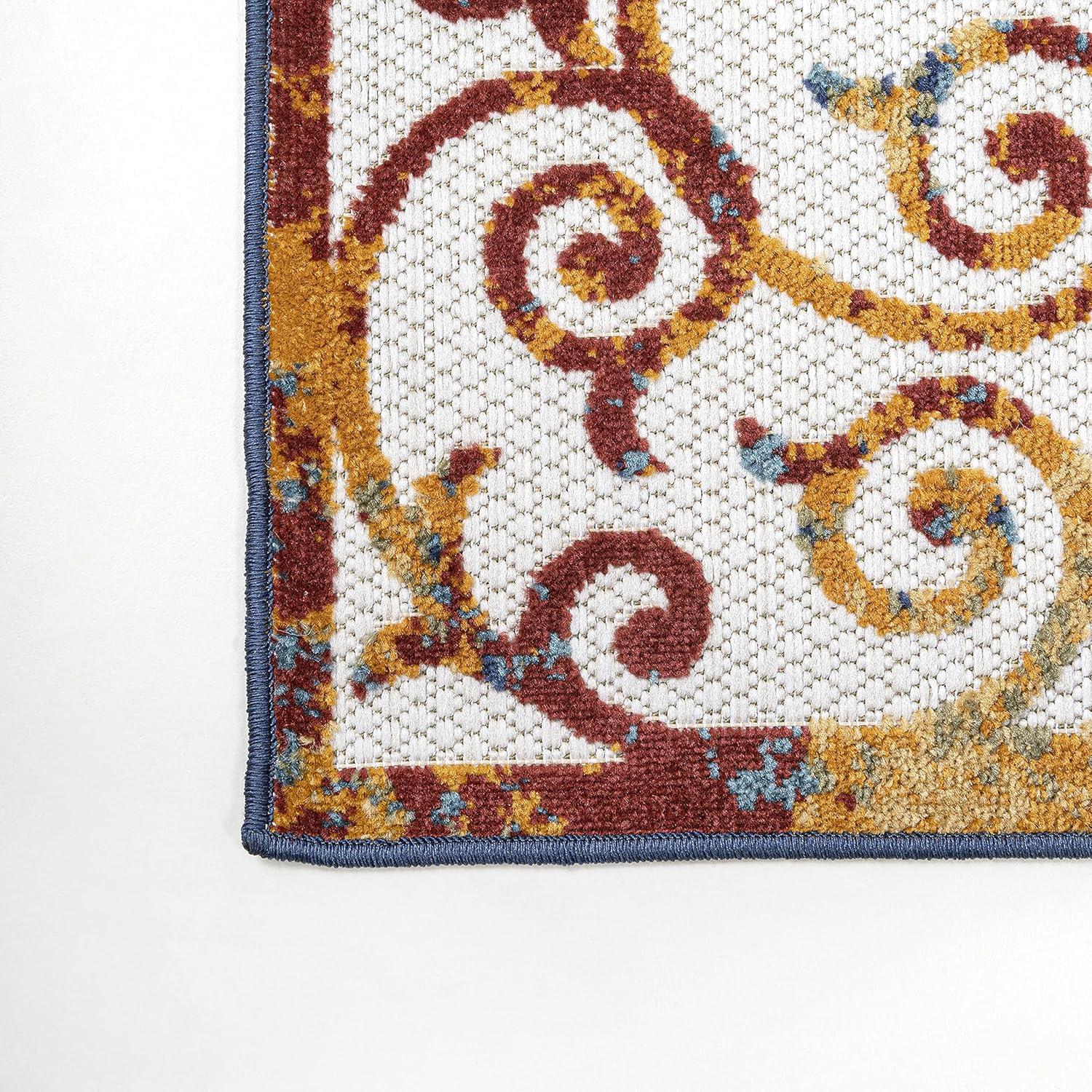 3'x5' Atrani Scroll Trellis Indoor/Outdoor Area Rug, Cream/Blue/Red - JONATHAN Y