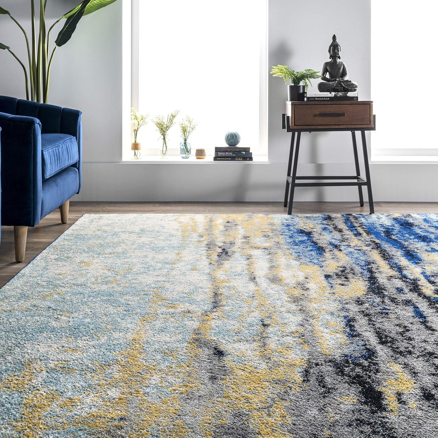 Braided Blue Abstract Motif Synthetic Runner Rug, 2'8"x8'