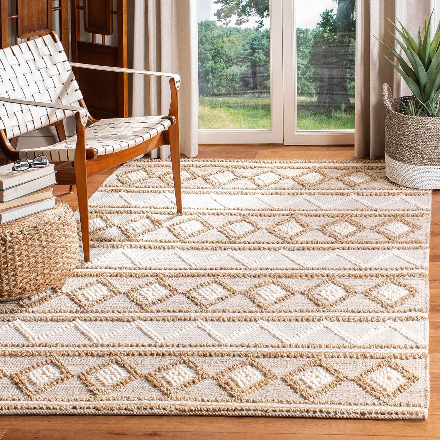 Ivory Geometric Handwoven Wool-Cotton Blend Rug - 3' x 5'