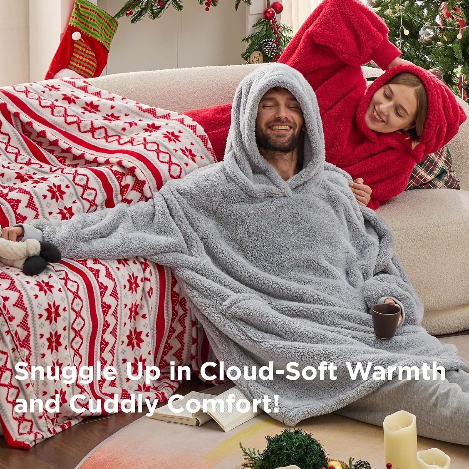 Bedsure Bedsure Wearable Blanket Hoodie Gifts For Women - Cozy Sherpa Hoodie Blanket For Adult Men, Warm Hooded Blanket Sweatshirt