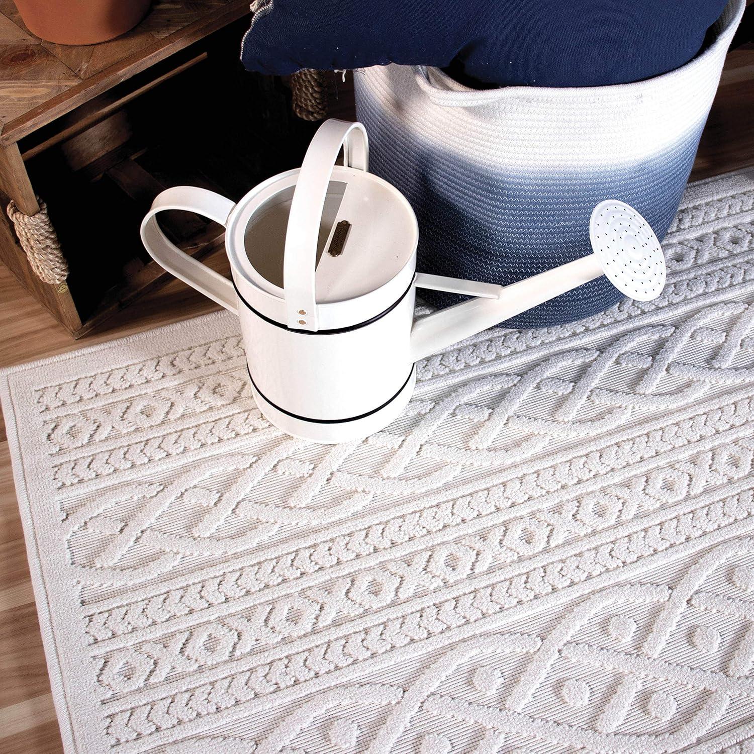 Orian Boucle Jenna 6'6" X 9'8" Natural Geometric Indoor-Outdoor Rug