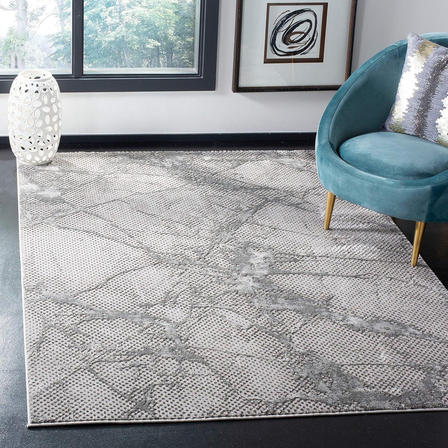 Abstract Silhouette Hand-Knotted Gray Synthetic Area Rug - 5'3" x 7'6"