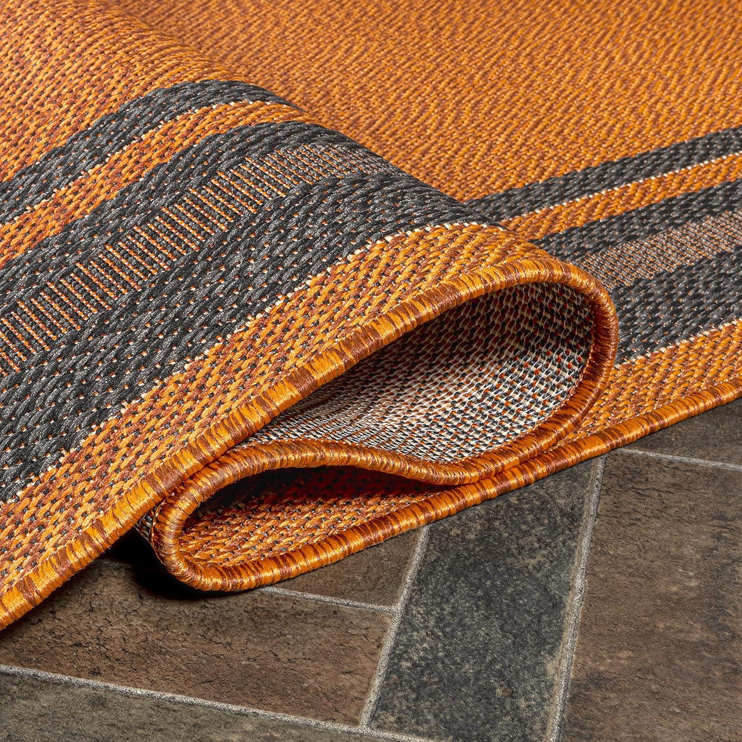 3' x 5' James Modern Border Stripe Indoor/Outdoor Area Rug, Orange/Dark Gray - JONATHAN Y