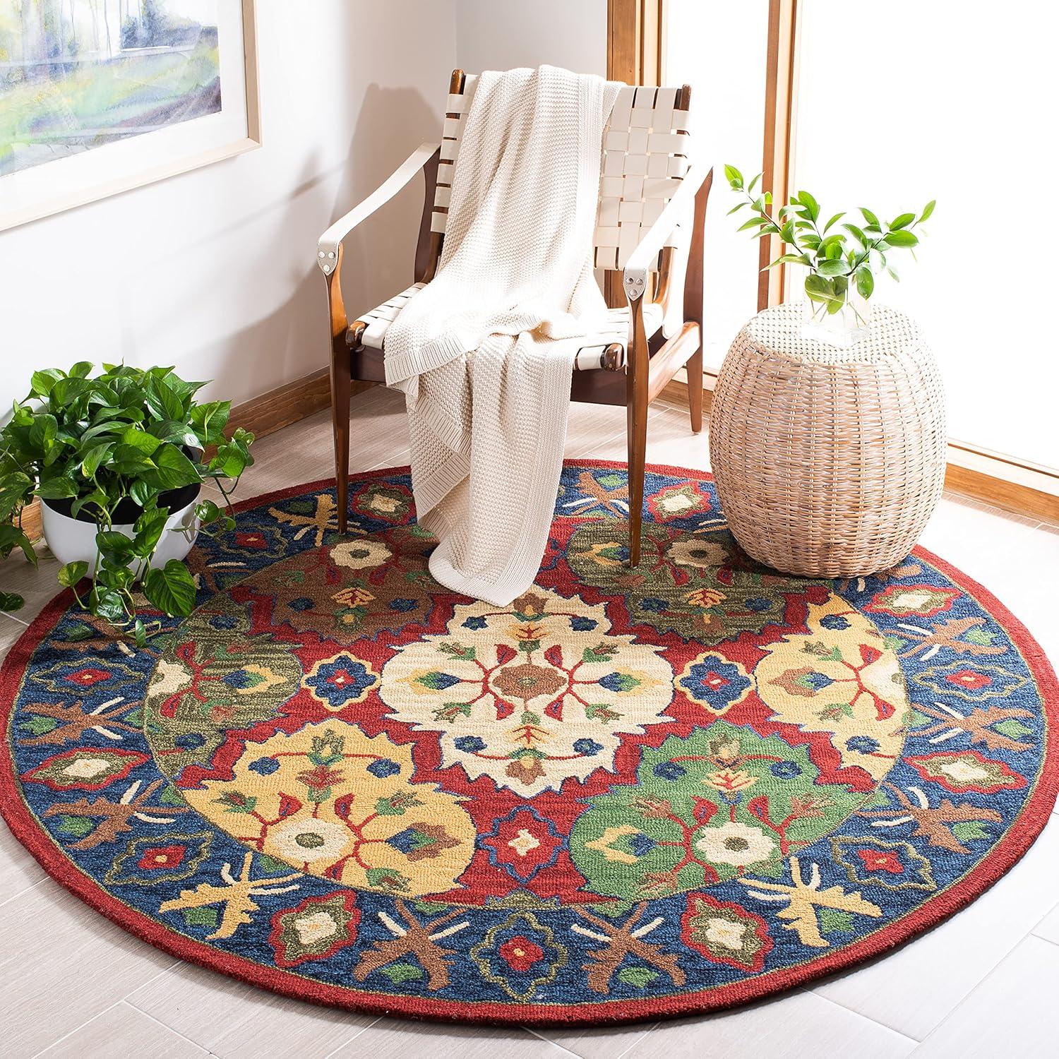 Heritage HG354 Hand Tufted Area Rug - Red/Blue - 6' Round - Safavieh.