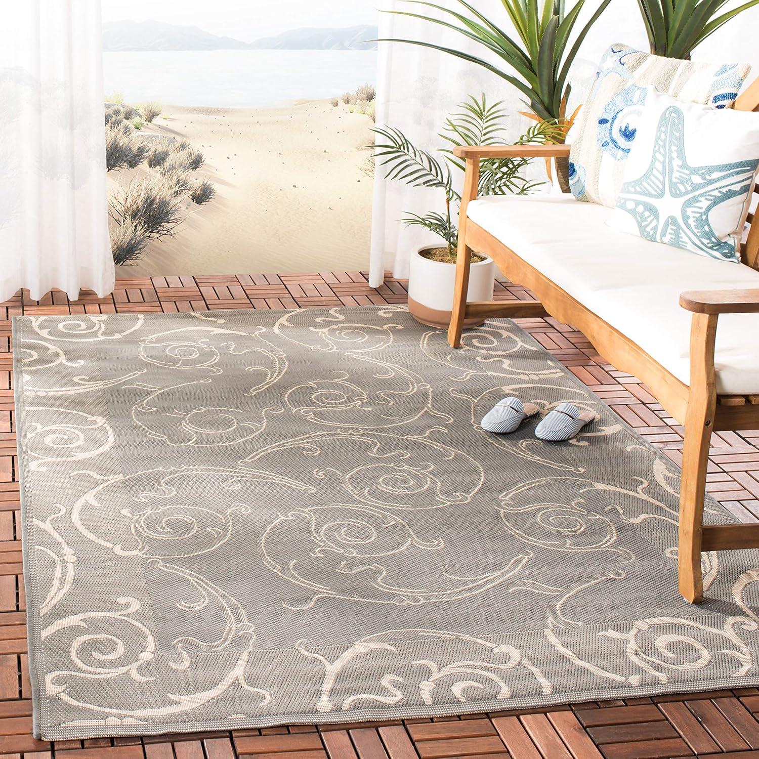 Grey and Natural Square Synthetic Indoor/Outdoor Area Rug