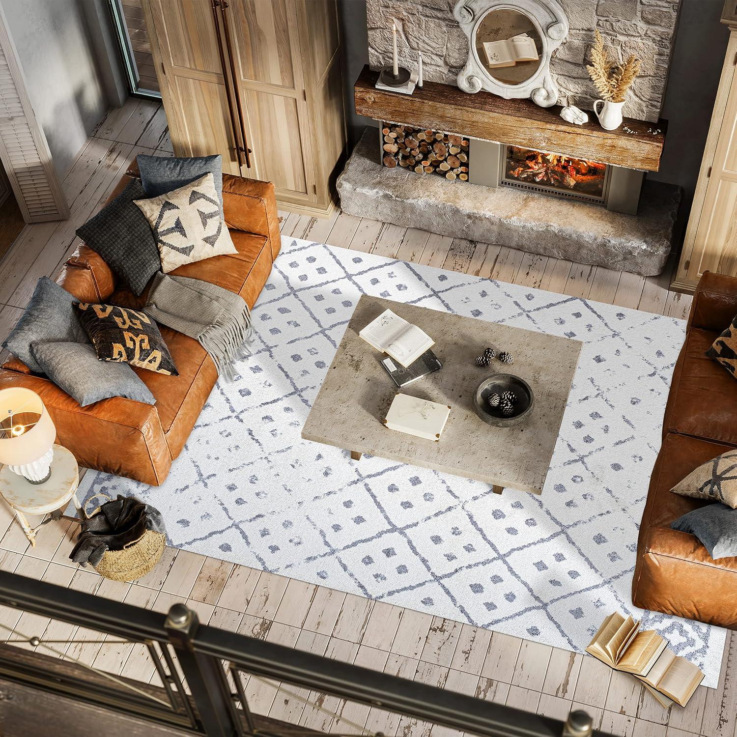 8'x 10' Juba Moroccan Geometric Diamond Area Rug, Ivory/Gray - JONATHAN Y