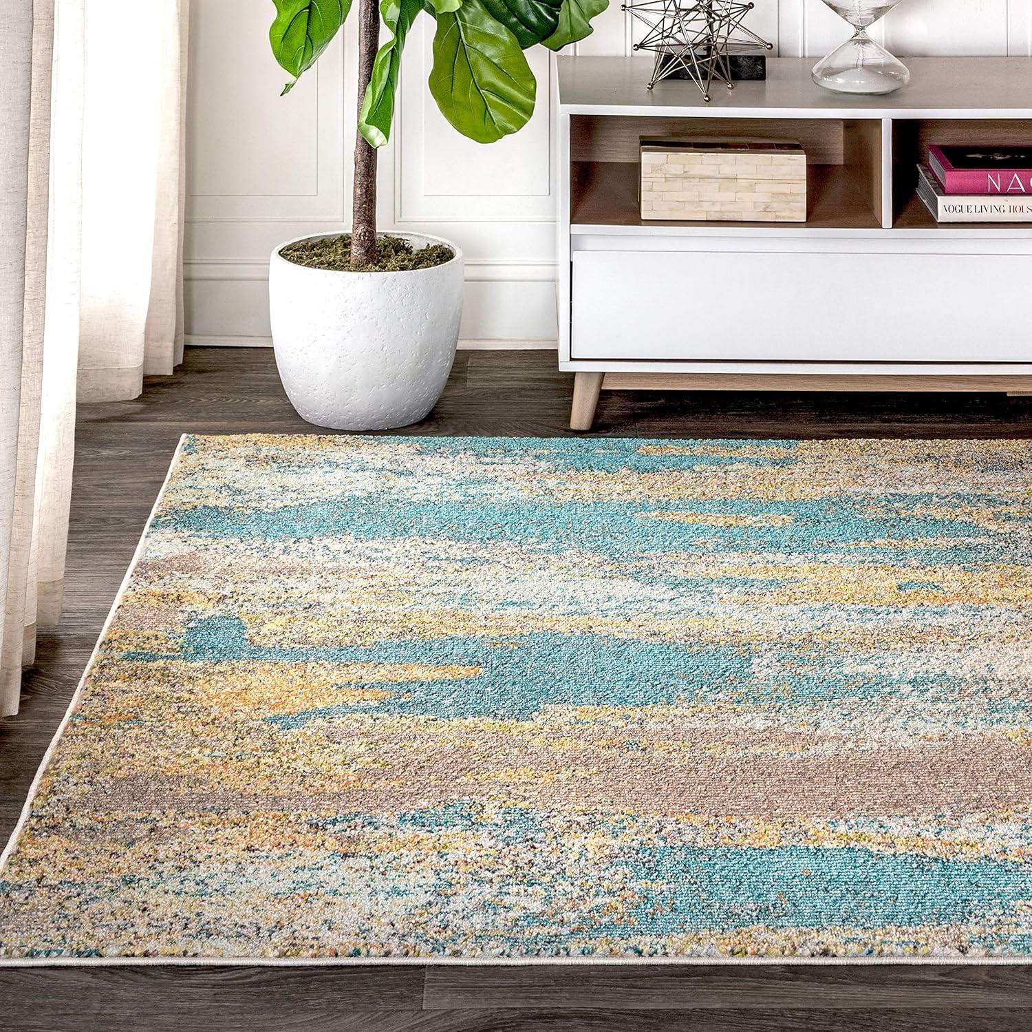5'x8' Contemporary POP Modern Abstract Vintage Waterfall Area Rug, Blue/Brown/Orange - JONATHAN Y