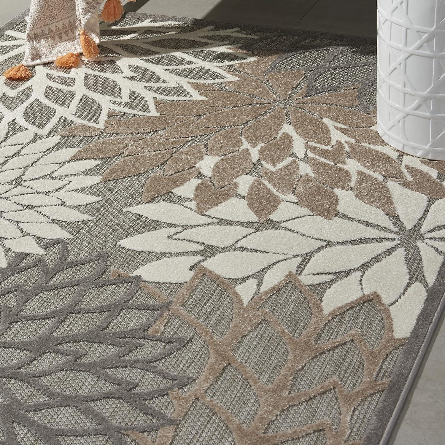 Nourison Aloha Floral Bloom Flatweave High-Low Indoor Outdoor Area Rug Natural 5'3" x 7'5"
