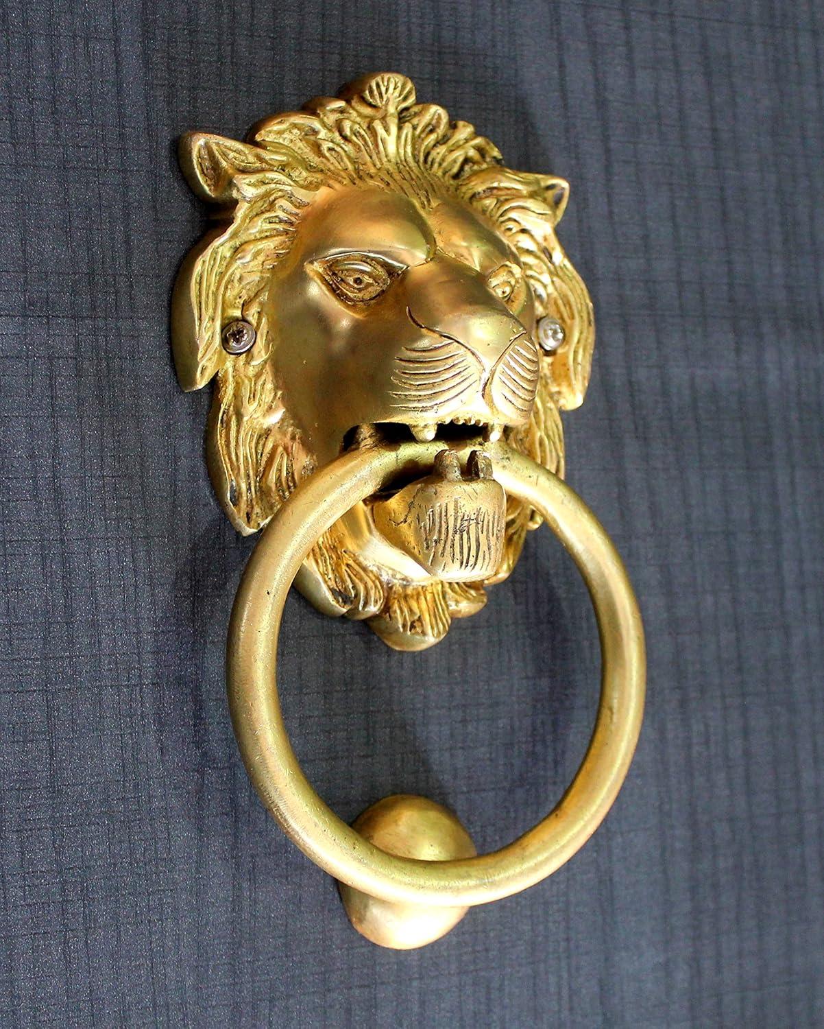 eSplanade - Lion Face Door Knocker Gate Knocker Door Pulls | Decorative Door Accessories - Home Decor | Brass - 6" Inches