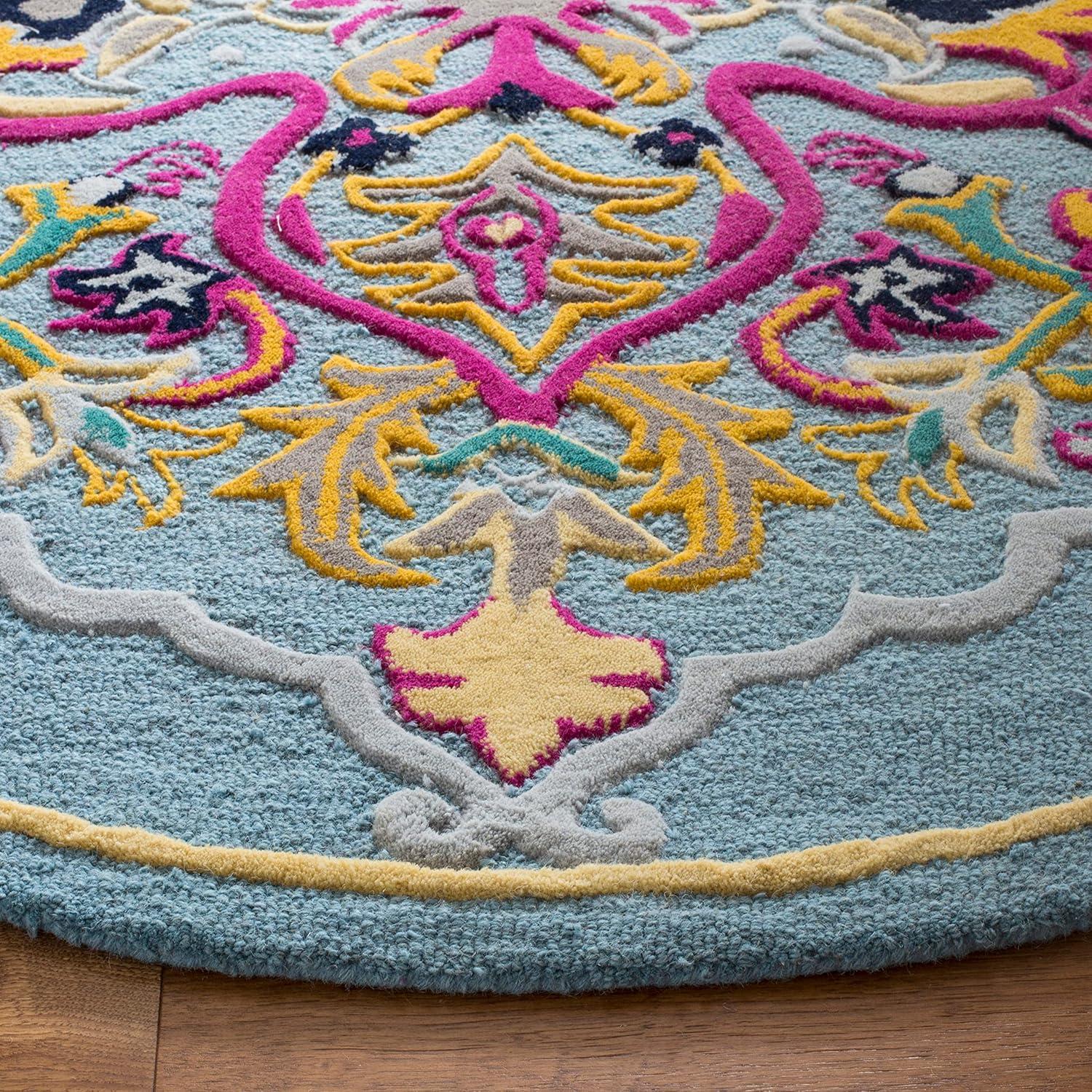 Bellagio BLG605 Hand Tufted Indoor Area Rug - Light Blue/Multi - 5' Round - Safavieh