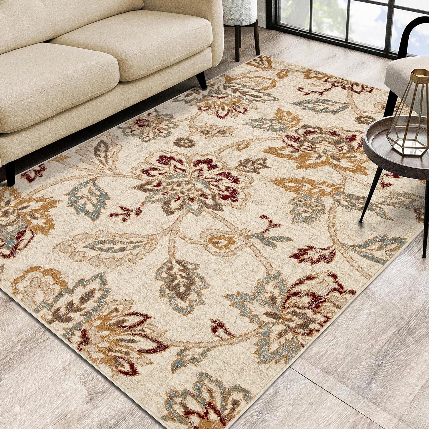 Condell Stone Floral 7' x 9' Stain-Resistant Synthetic Area Rug