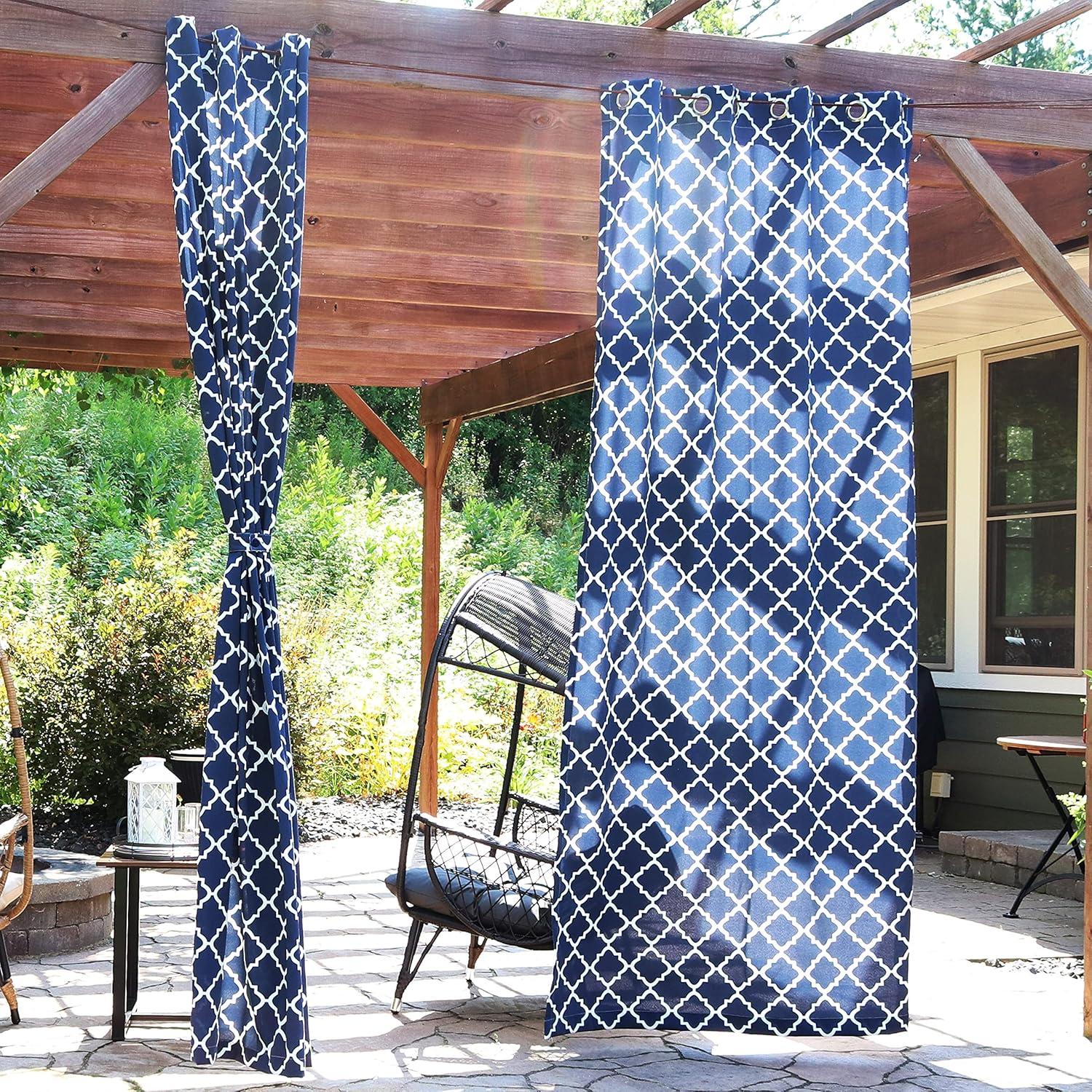 Sunnydaze Modern 2-Piece Blue and White Stripe Light-Filtering Curtain Set