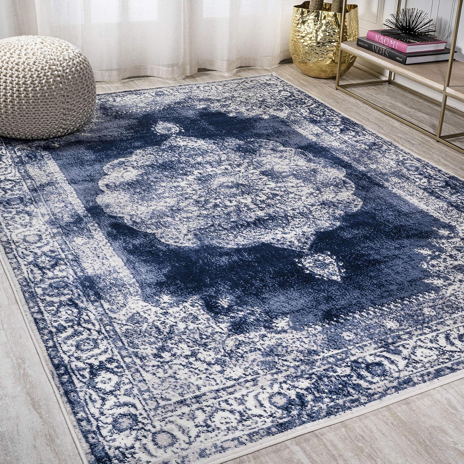 3'x5' Rosalia Cottage Medallion Area Rug, Navy/Ivory - JONATHAN Y