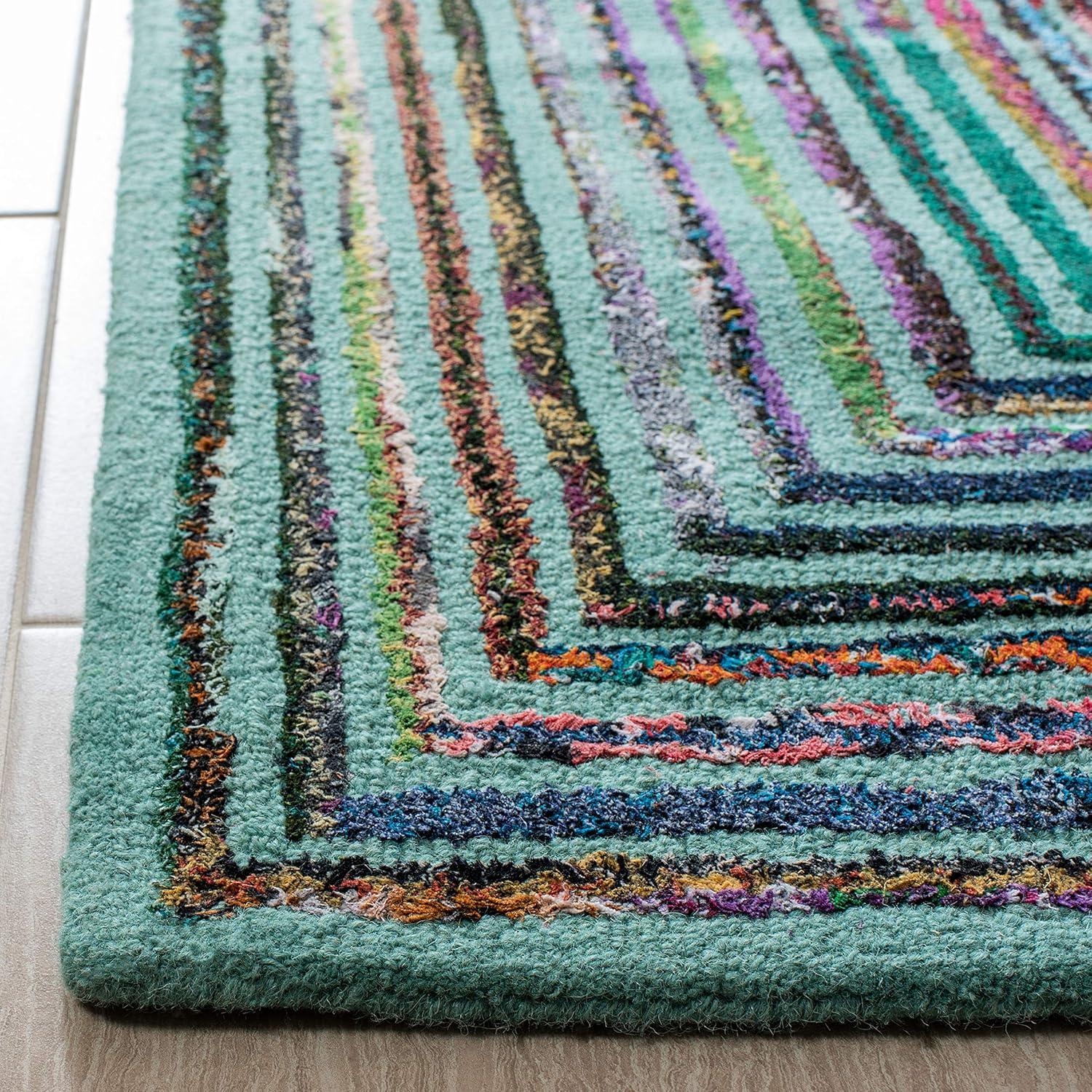 Hand-Tufted Multicolor Teal Wool 6' Square Area Rug