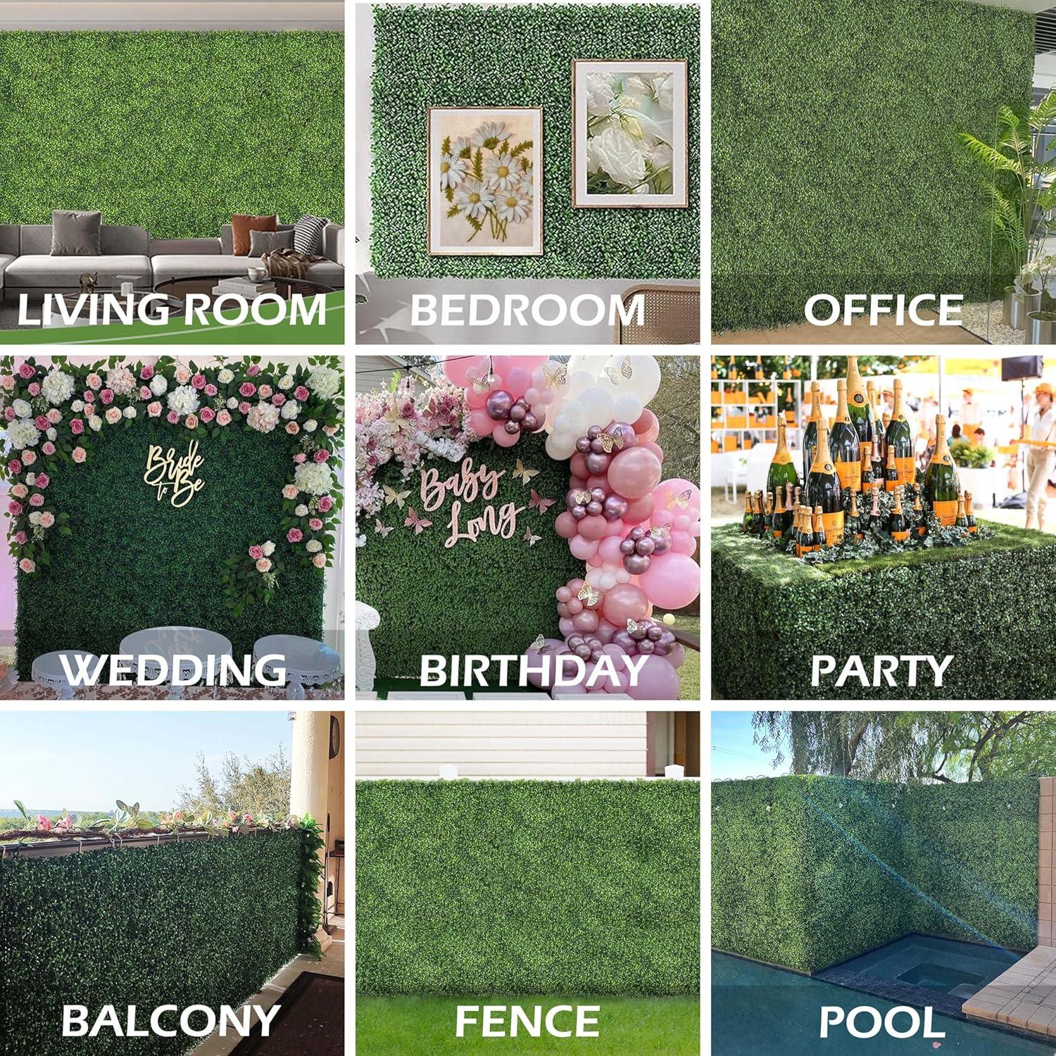 Tianqi Artificial Boxwood Plant Hedge, Green Grass Backdrop, Indoor and Outdoor Use (Set of 12)