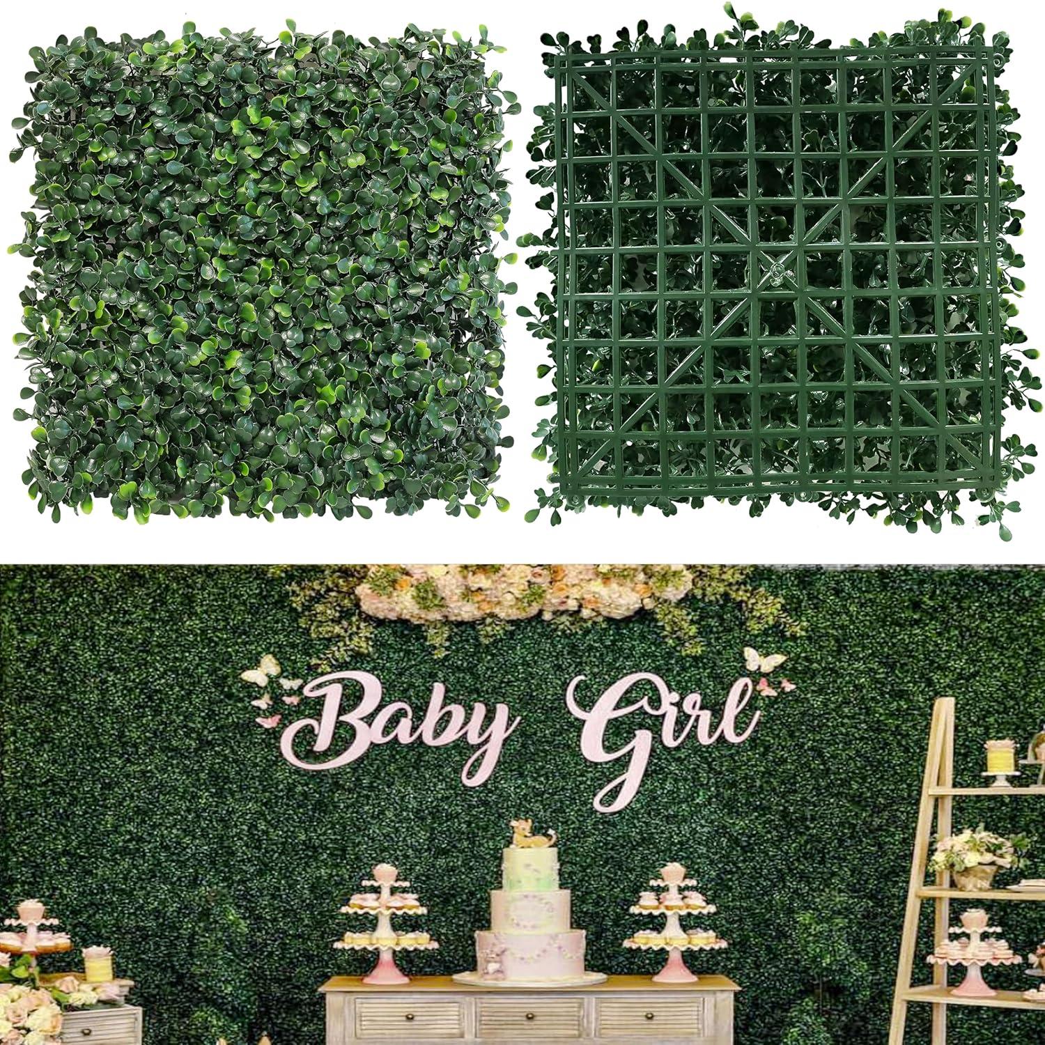 Tianqi Artificial Boxwood Plant Hedge, Green Grass Backdrop, Indoor and Outdoor Use (Set of 12)
