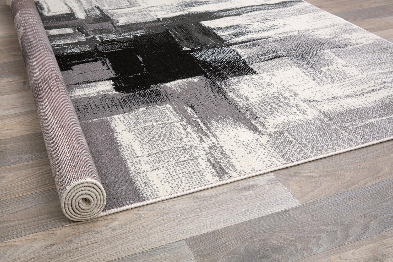 World Rug Gallery Contemporary Modern Abstract Black 5' x 7' Area Rug:  Stain-Resistant,  Pet Friendly,  Low Pile,  Indoor Use