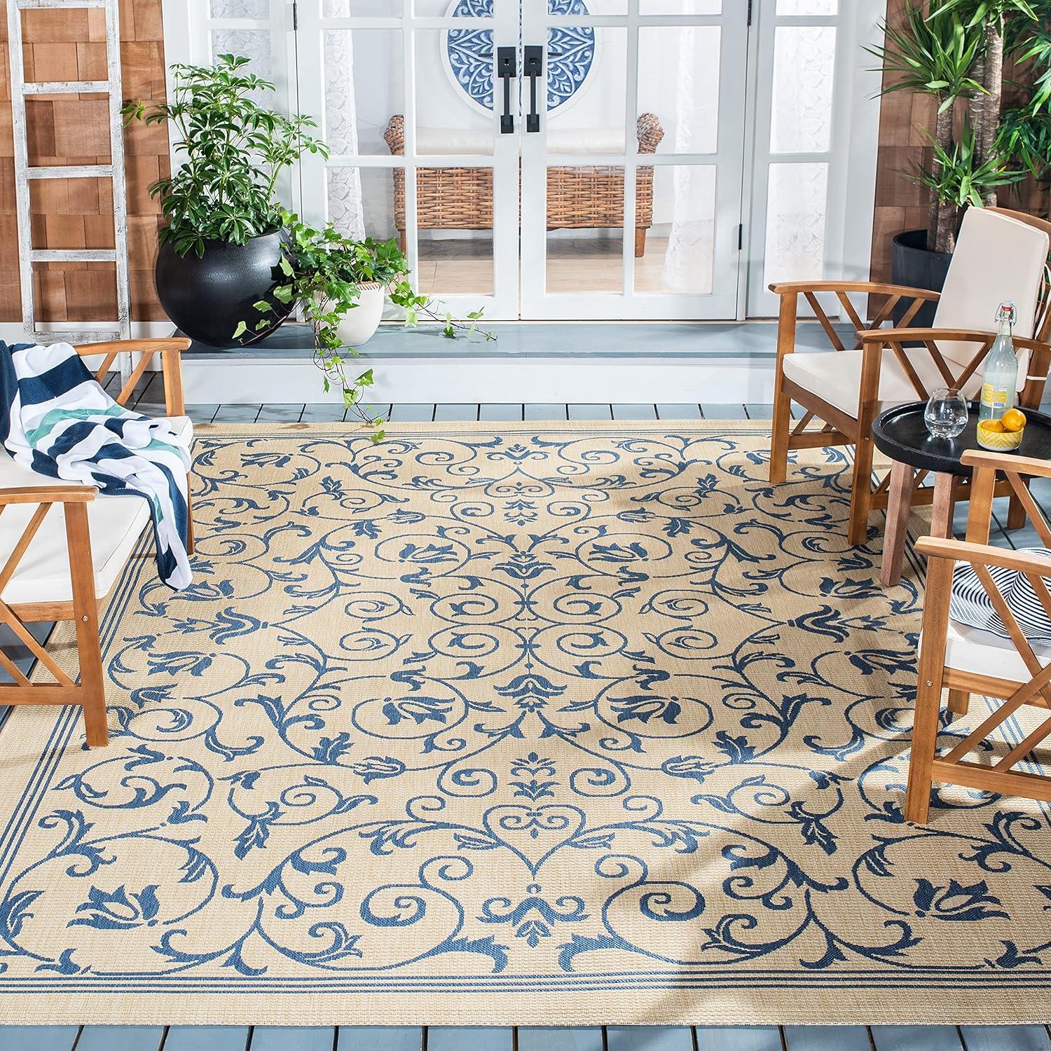 Natural Blue 95'' Square Synthetic Easy-Care Outdoor Rug