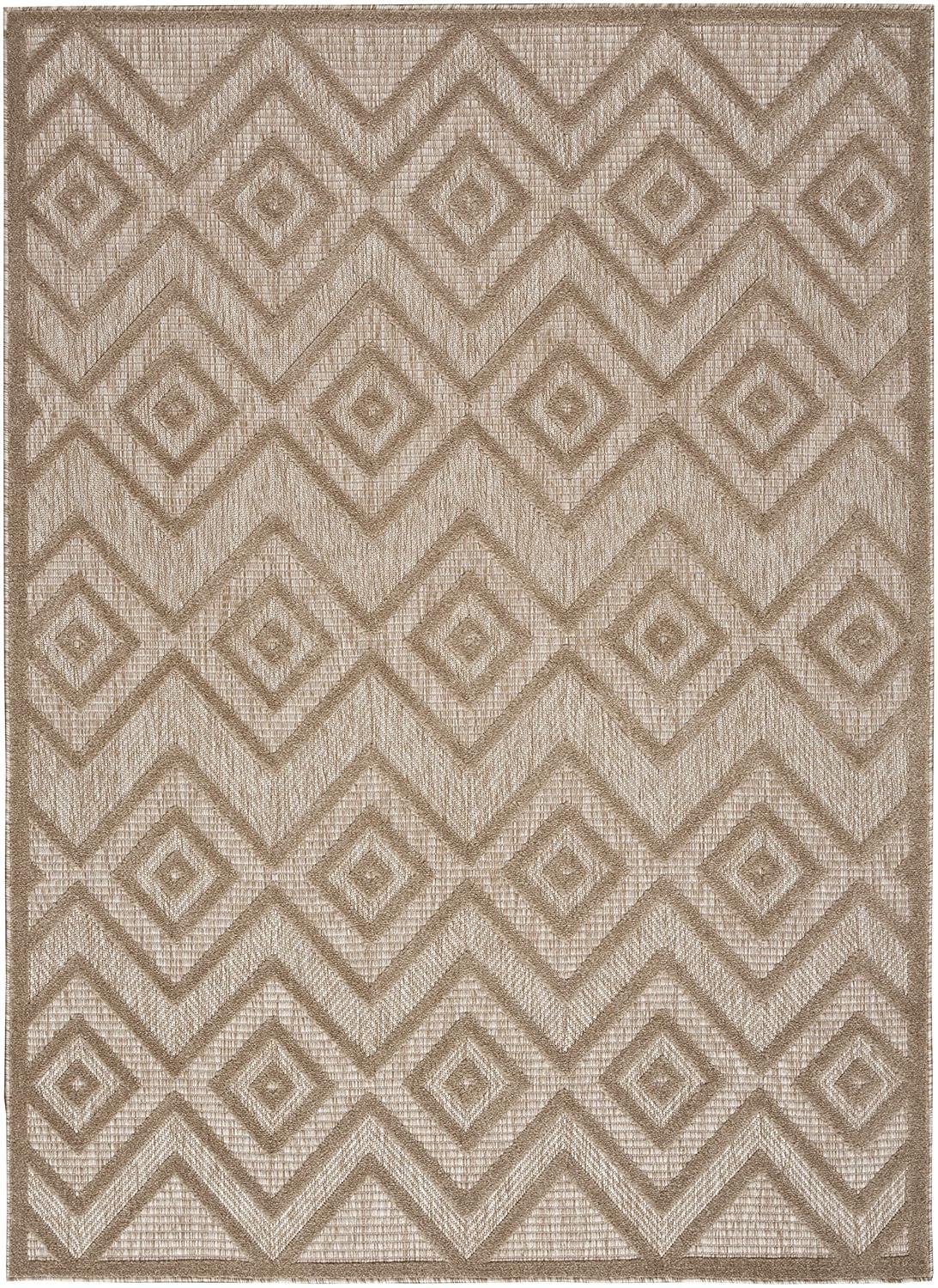 Nourison Versatile Diamond Geometric Flatweave Indoor Outdoor Area Rug Natural Beige 5' x 7'