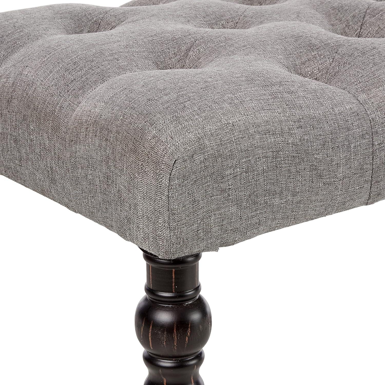 Roundhill Furniture Leviton Fabric Tufted Turned Leg Dining Bench in Gray