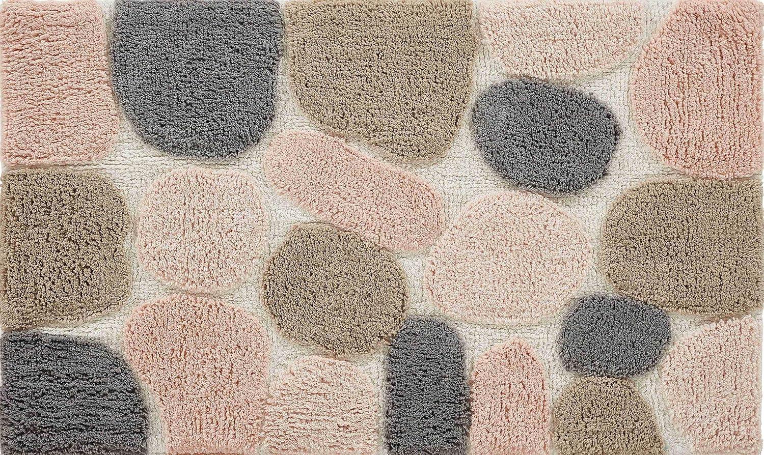 Pebble Pattern Pink and Gray Cotton Bath Mat Set