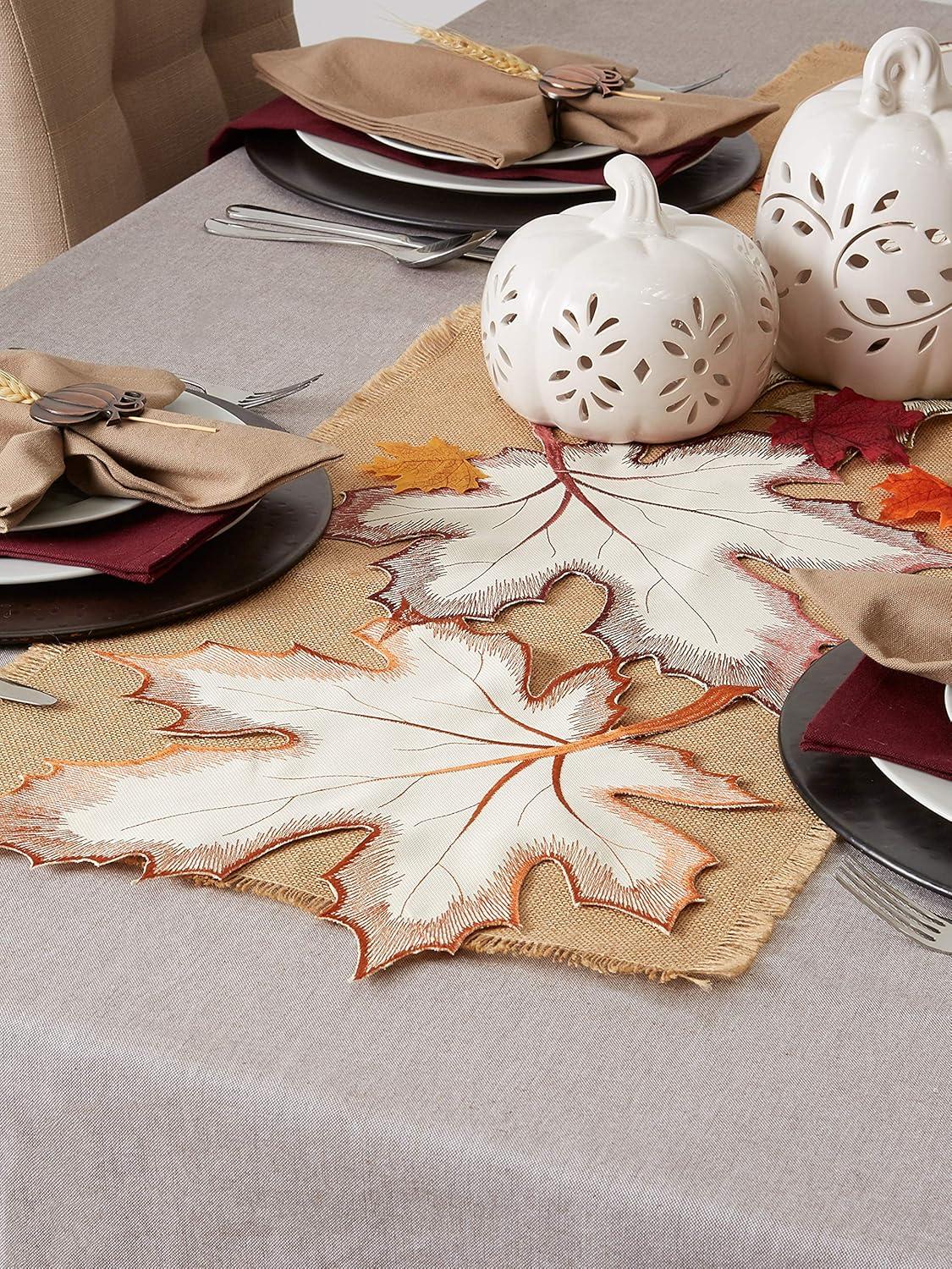 Embroidered Maple Leaves Table Runner