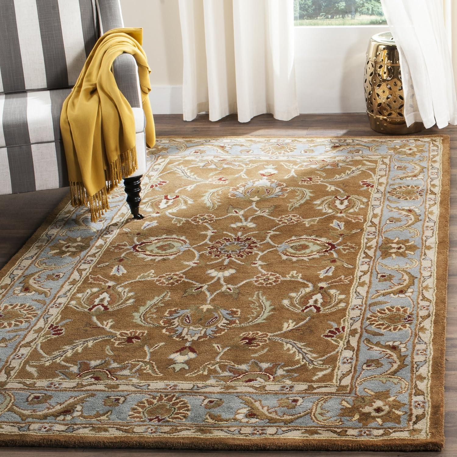 Elegant Heritage Blue and Brown Hand-Tufted Wool Area Rug, 4' x 6'