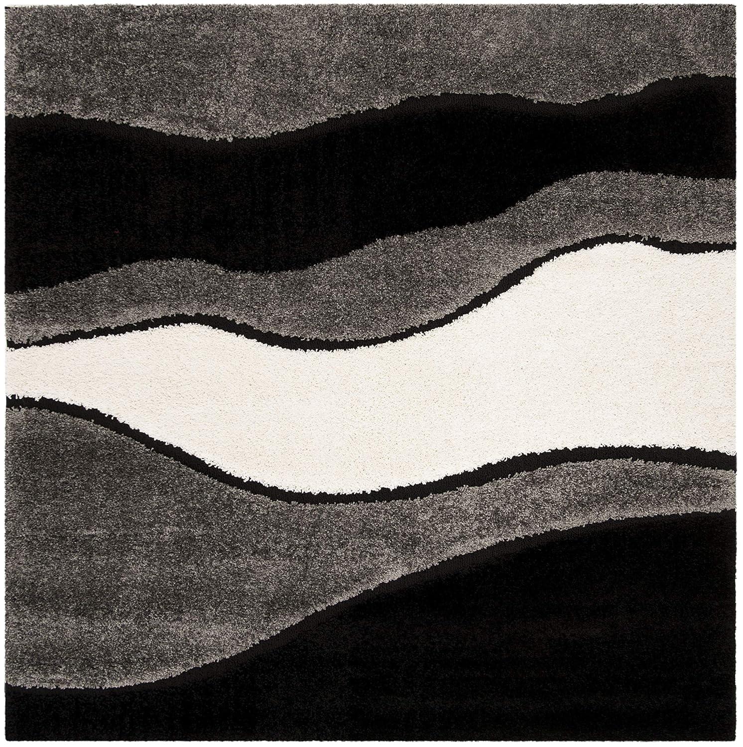 Florida Shag SG475 Power Loomed Indoor Area Rug - Grey/Black - 6'7"x6'7" - Safavieh