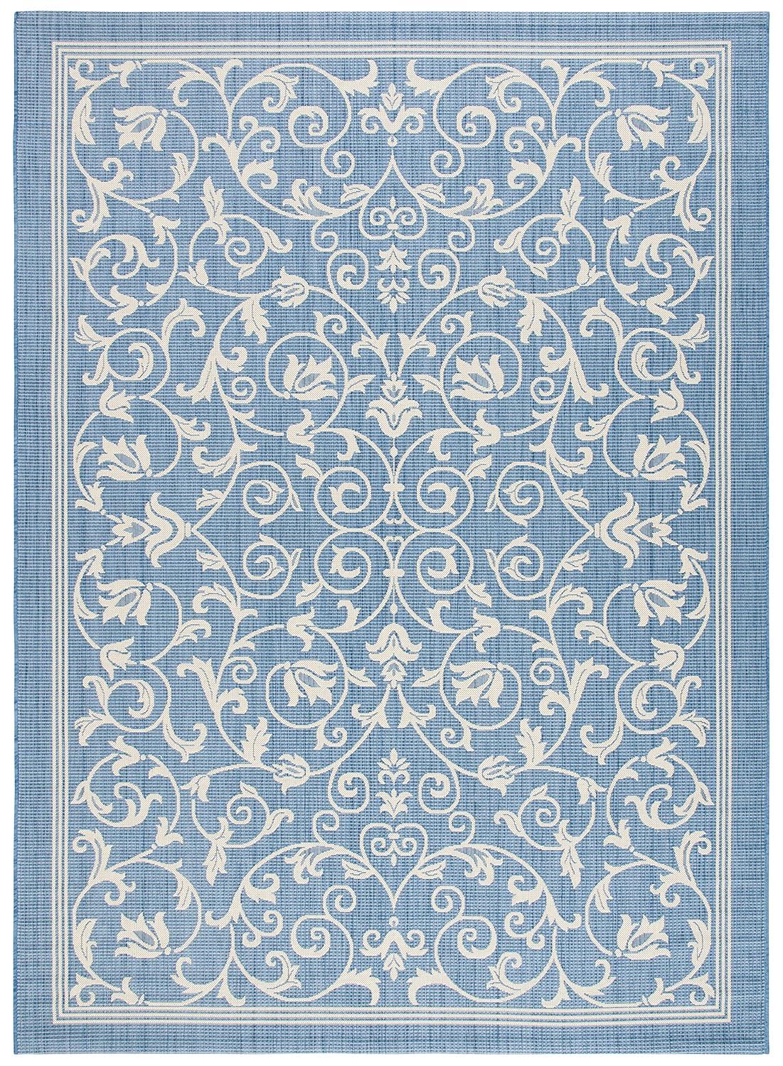 SAFAVIEH Courtyard Nanda Floral Indoor/Outdoor Area Rug, 9' x 12', Navy/Beige
