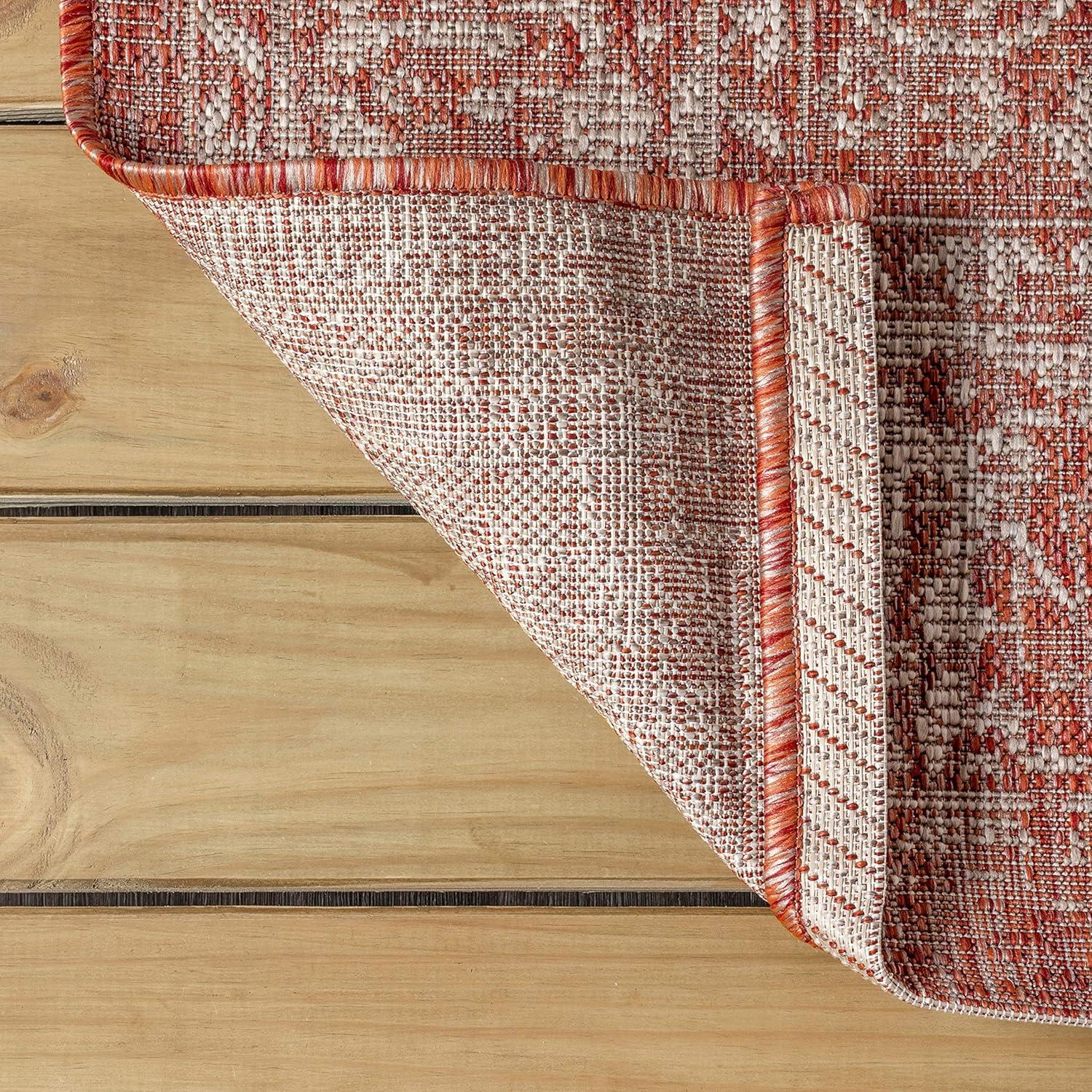 8'x10' Tela Bohemian Textured Weave Floral Indoor/Outdoor Area Rug, Red/Taupe - JONATHAN Y