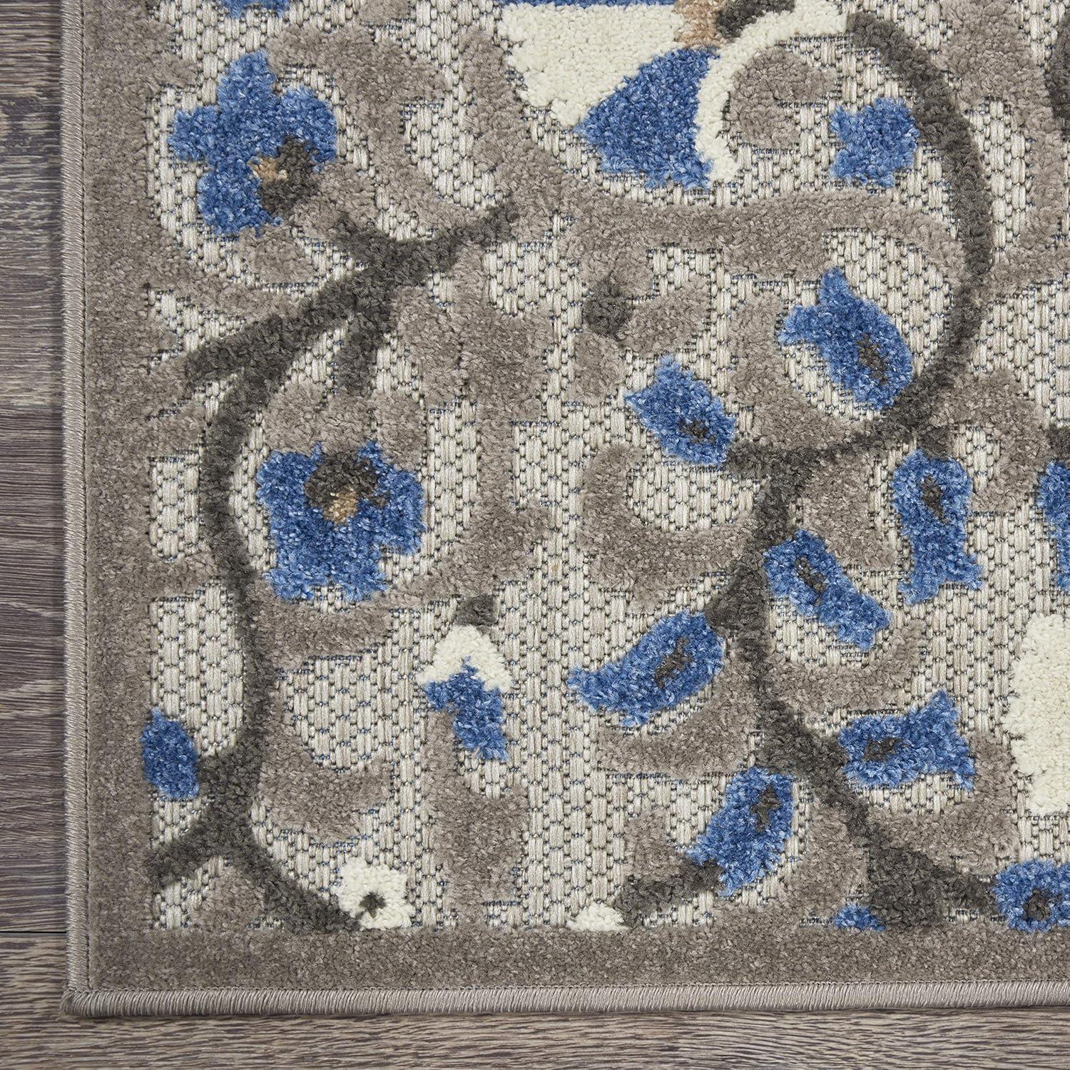 Grey and Multicolor Floral Flat Woven Synthetic Area Rug